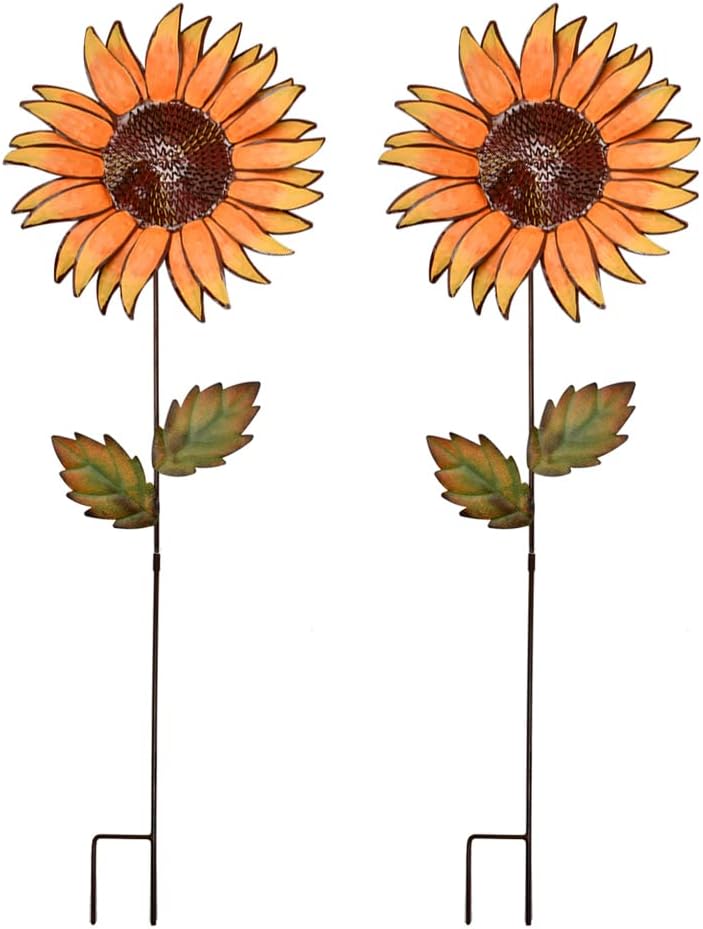 Flower Garden Stakes Metal Spring Yard Sign Decorative Sunflower Plant Stake Lawn Art Patio Decor Pathway Ornaments Indoor Outdoor Decoration (84.5" H)