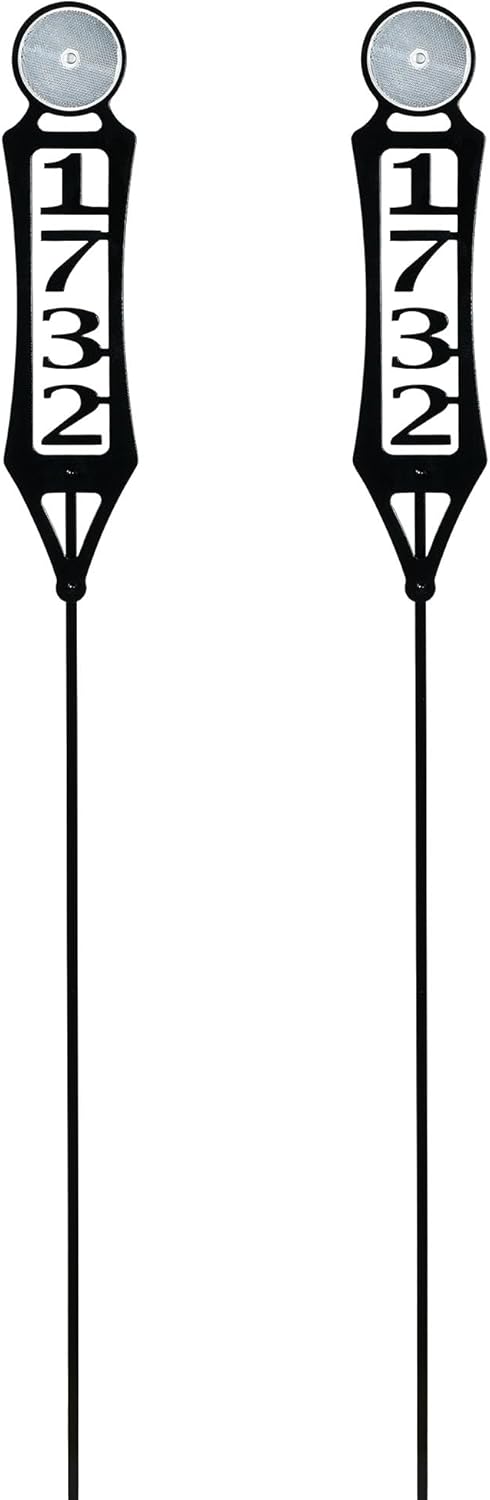 Touch of Class Pathways Reflective Driveway Marker Stake Set of Two for Outdoor Use | Compass Star Emblem Design | Personalized Tall Reflector Set of 2 | Black Durable Finish
