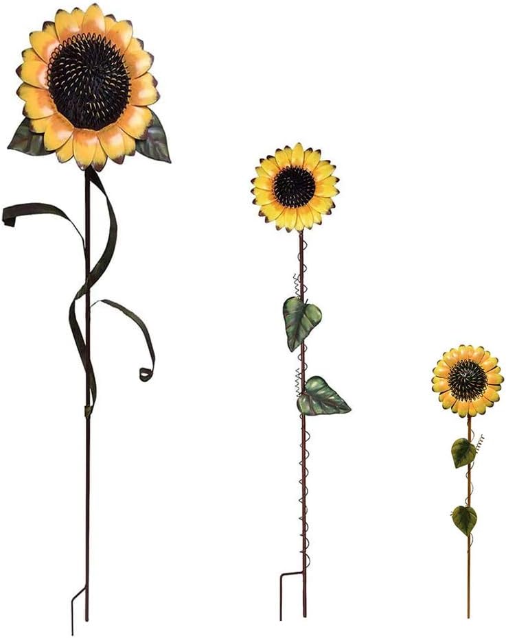Flower Garden Stakes Metal Spring Yard Sign Decorative Sunflower Plant Stake Lawn Art Patio Decor Pathway Ornaments Indoor Outdoor Decoration (84.5" H)