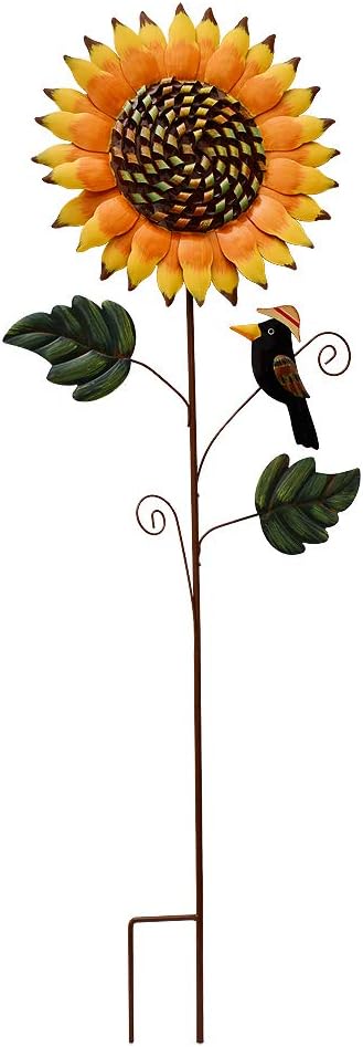 Flower Garden Stakes Metal Spring Yard Sign Decorative Sunflower Plant Stake Lawn Art Patio Decor Pathway Ornaments Indoor Outdoor Decoration (84.5" H)