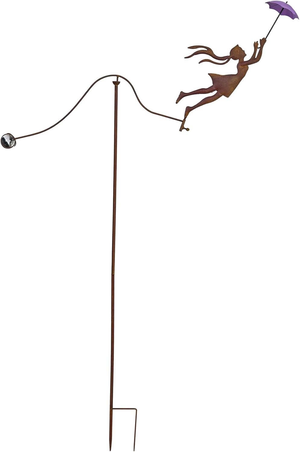 Metal Yard Balancer Garden Decorative Stakes 67", Rusty Treatment Iron Balancing Sculpture, Girl Flying Kite Balanced Stake, Present to Mother Sister Daughter as Park Lawn Patio Decor Art