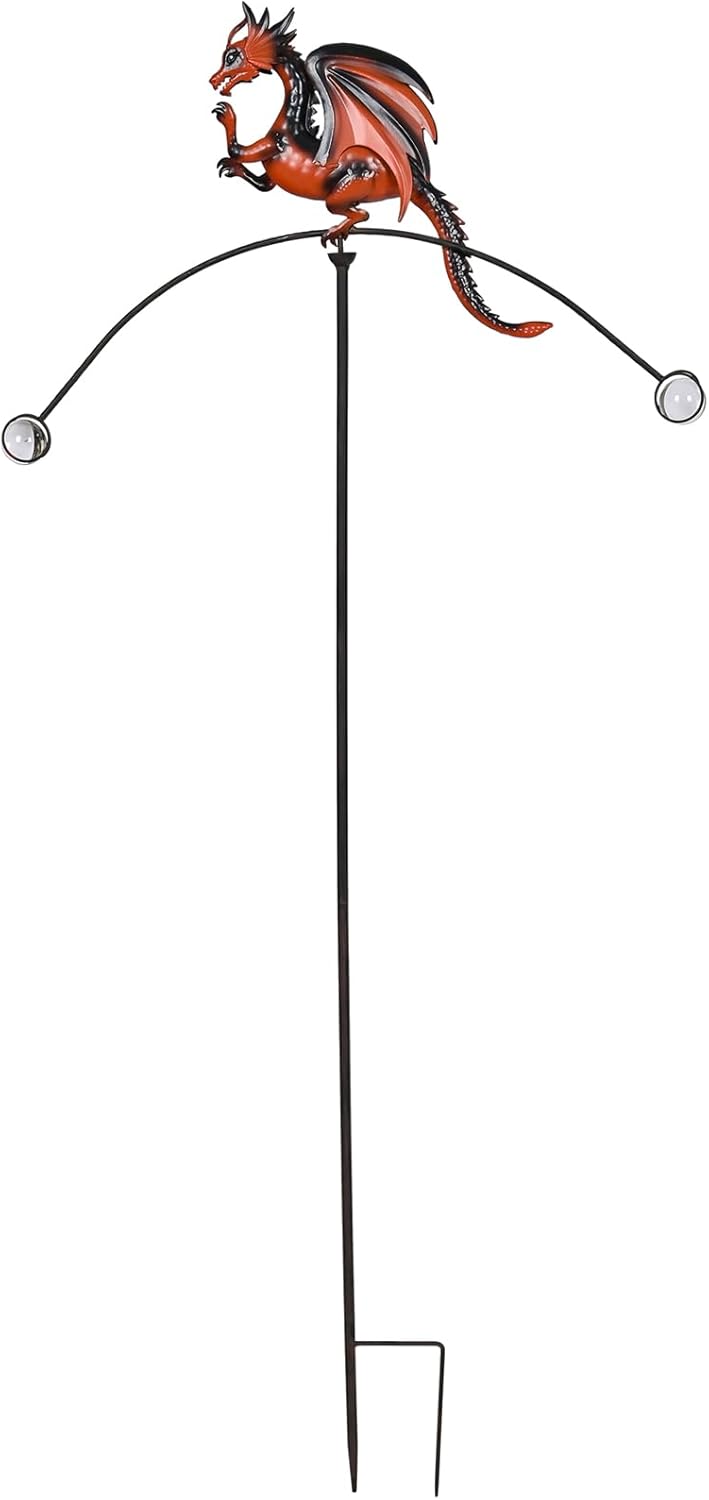 Metal Yard Balancer Garden Decorative Stakes 67", Rusty Treatment Iron Balancing Sculpture, Girl Flying Kite Balanced Stake, Present to Mother Sister Daughter as Park Lawn Patio Decor Art
