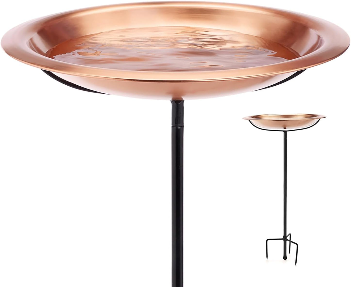 Good Directions BBG18 Copper Bird Bath, Includes Garden Pole, 18” Diameter Basin, Polished Copper