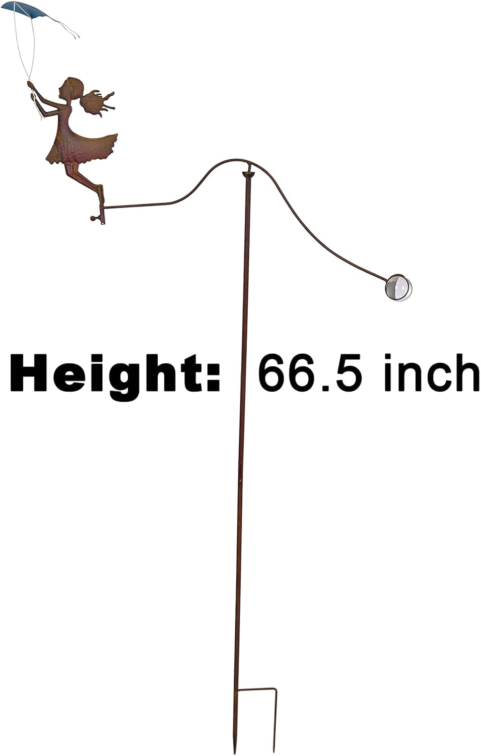 Metal Yard Balancer Garden Decorative Stakes 67", Rusty Treatment Iron Balancing Sculpture, Girl Flying Kite Balanced Stake, Present to Mother Sister Daughter as Park Lawn Patio Decor Art
