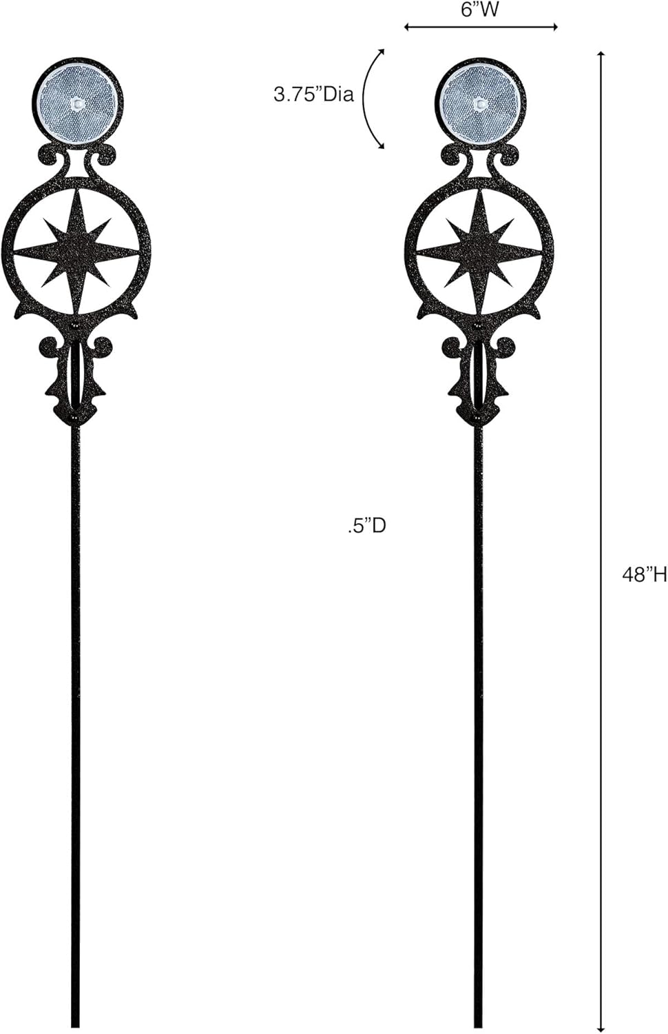 Touch of Class Pathways Reflective Driveway Marker Stake Set of Two for Outdoor Use | Compass Star Emblem Design | Personalized Tall Reflector Set of 2 | Black Durable Finish
