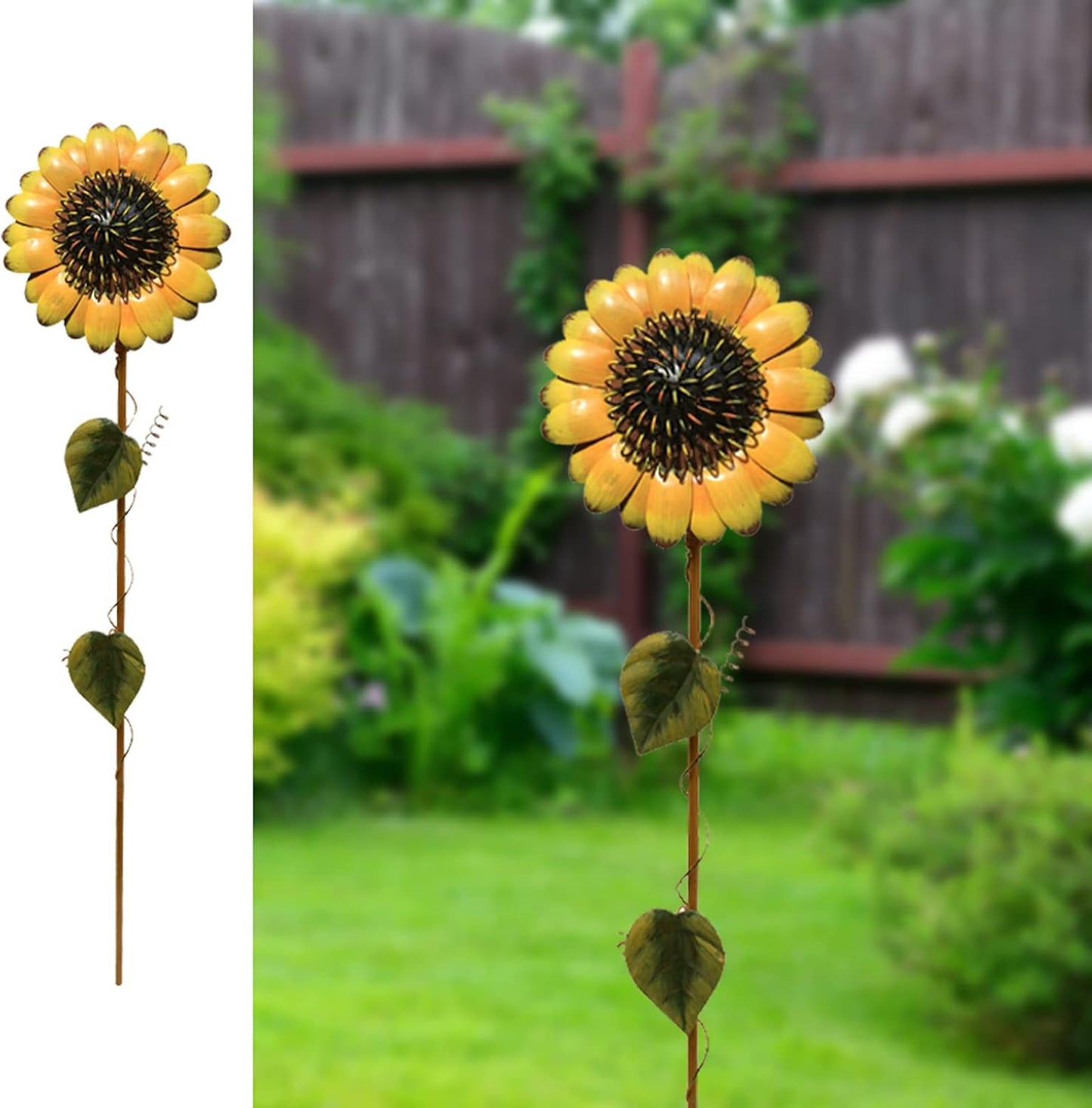 Flower Garden Stakes Metal Spring Yard Sign Decorative Sunflower Plant Stake Lawn Art Patio Decor Pathway Ornaments Indoor Outdoor Decoration (84.5" H)