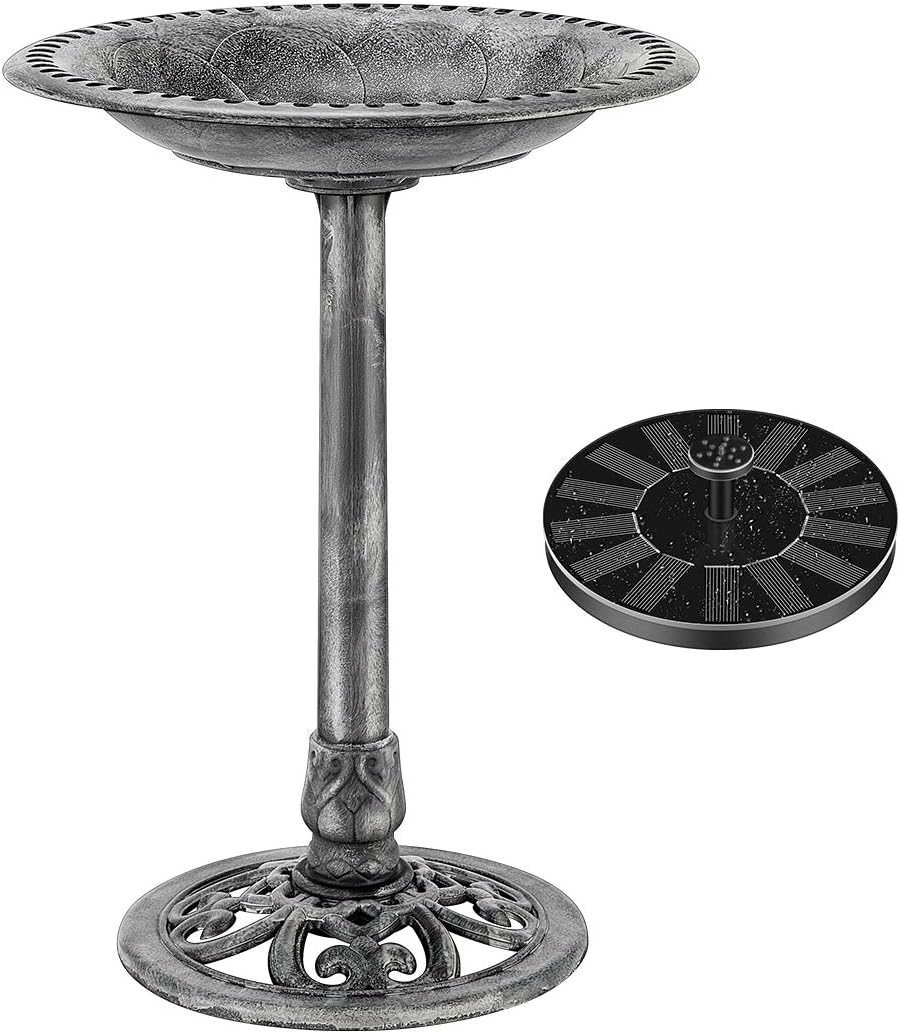 VIVOHOME Polyresin Antique Outdoor Green Garden Bird Bath and Solar Powered Round Pond Fountain Combo Set