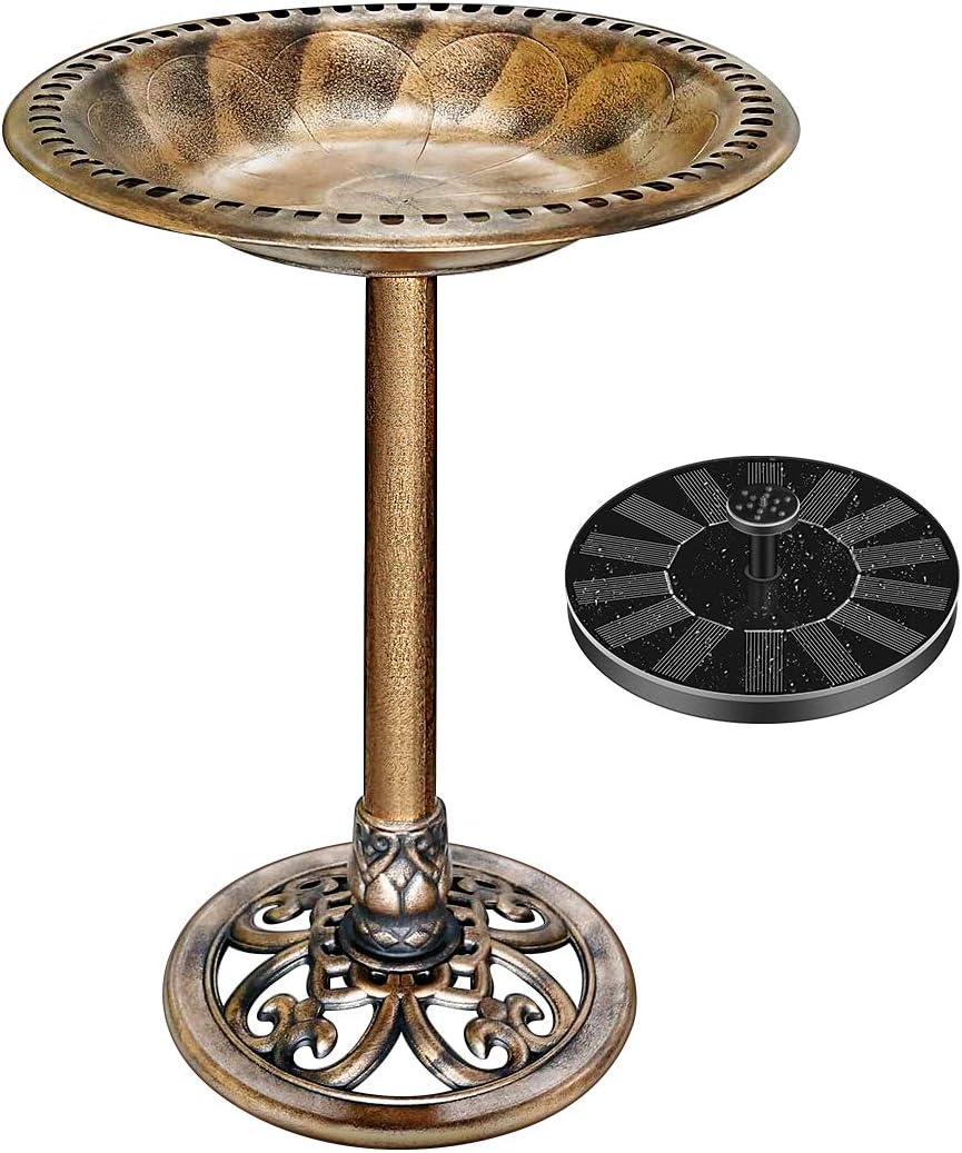 VIVOHOME Polyresin Antique Outdoor Green Garden Bird Bath and Solar Powered Round Pond Fountain Combo Set