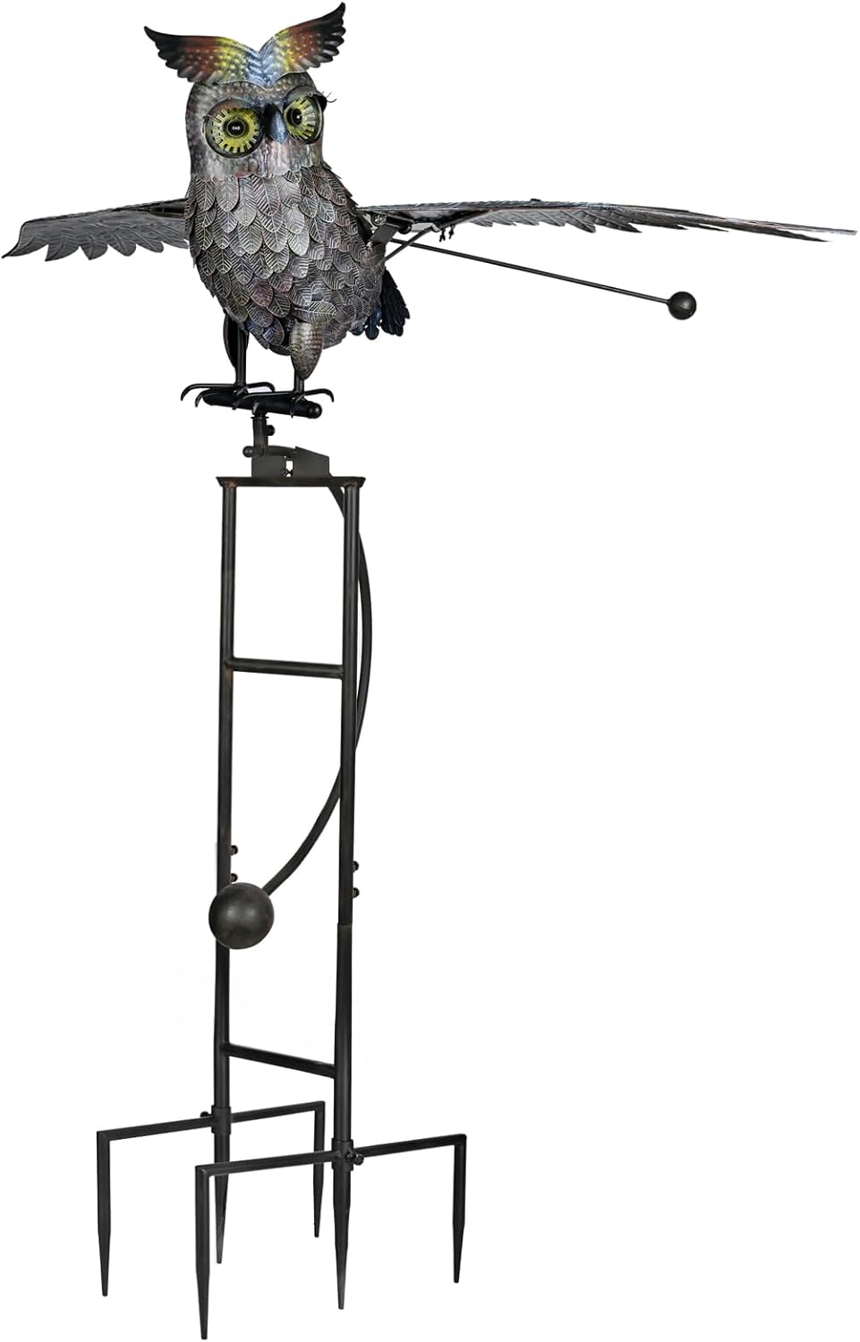 Huge Flying Metal Owl Garden Decorative Stakes 81" High, Iron Yard Animal Balancer Swing in Heavy Winds, Kinetic Balancing Art for Outdoor Lawn Courtyard Grassland Patio Farm Decor, Scaring Birds Away