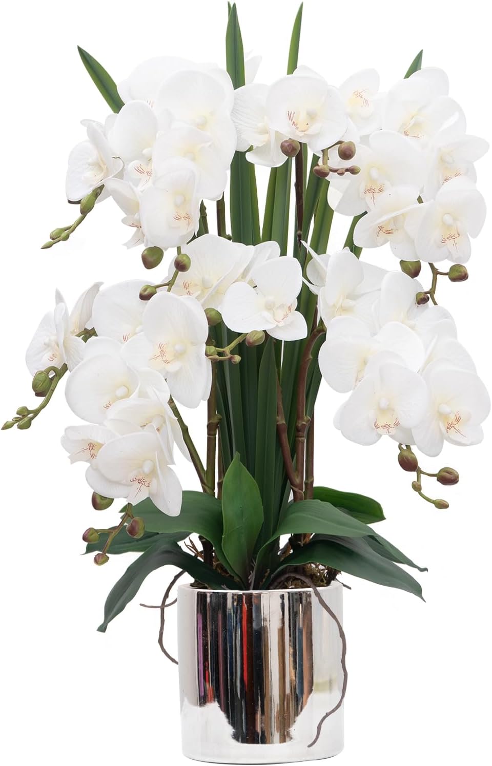 CXGS Artificial Orchid Flower Real Touch Faux Orchids in Ceramic Vase Large 22.9'' Fake Flowers Red Phalaenopsis Floral for Home Indoor Decor