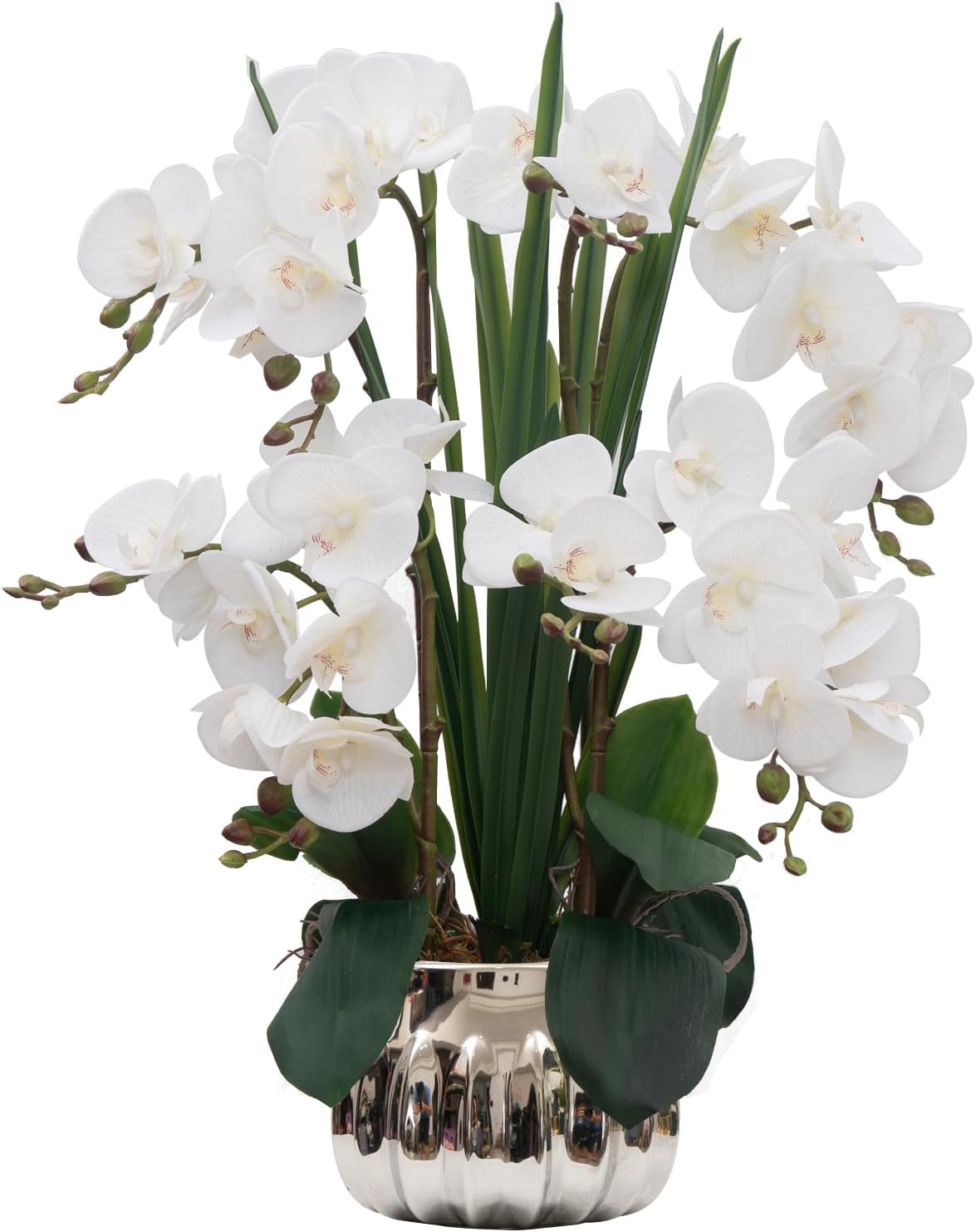 CXGS Artificial Orchid Flower Real Touch Faux Orchids in Ceramic Vase Large 22.9'' Fake Flowers Red Phalaenopsis Floral for Home Indoor Decor