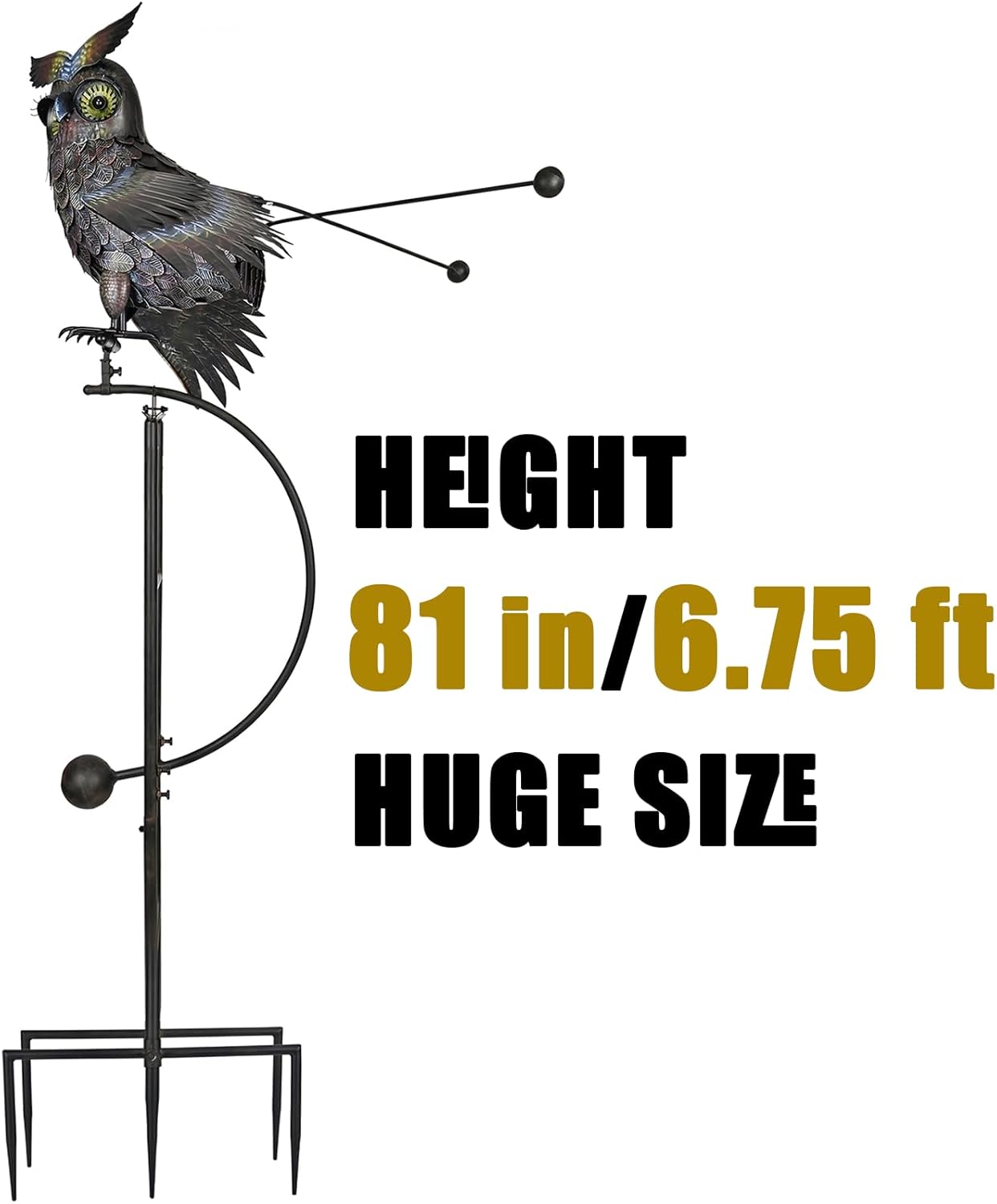 Huge Flying Metal Owl Garden Decorative Stakes 81" High, Iron Yard Animal Balancer Swing in Heavy Winds, Kinetic Balancing Art for Outdoor Lawn Courtyard Grassland Patio Farm Decor, Scaring Birds Away