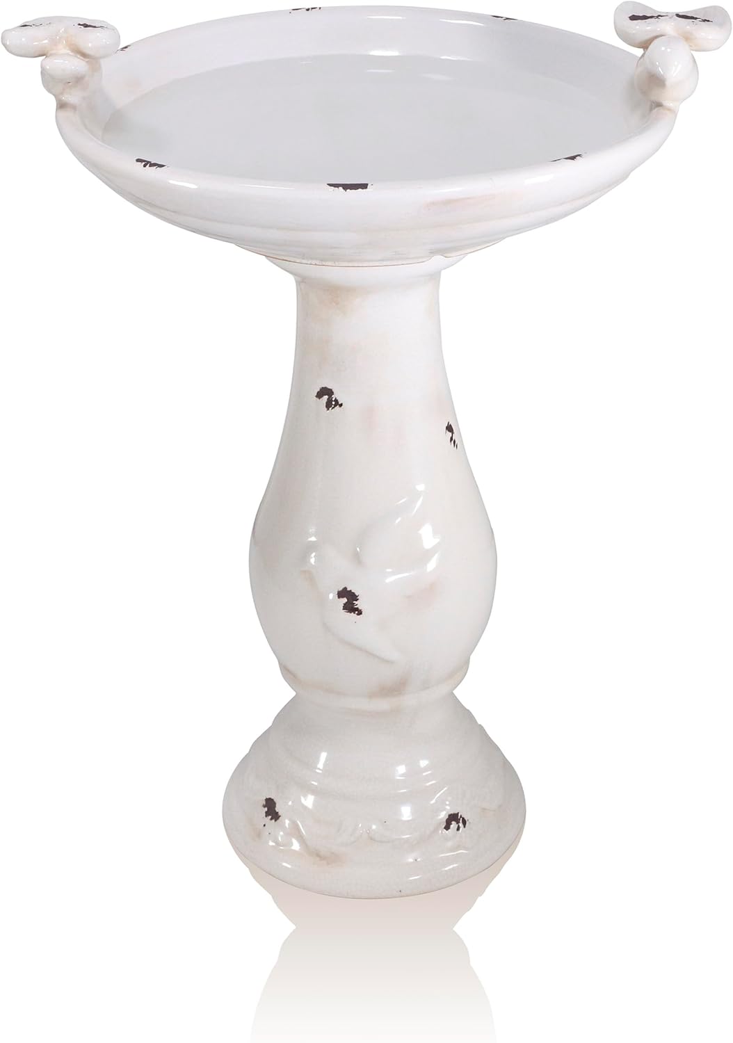 Alpine Corporation 25" Tall Outdoor Ceramic Antique Pedestal Birdbath with 2 Bird Figurines, Turquoise