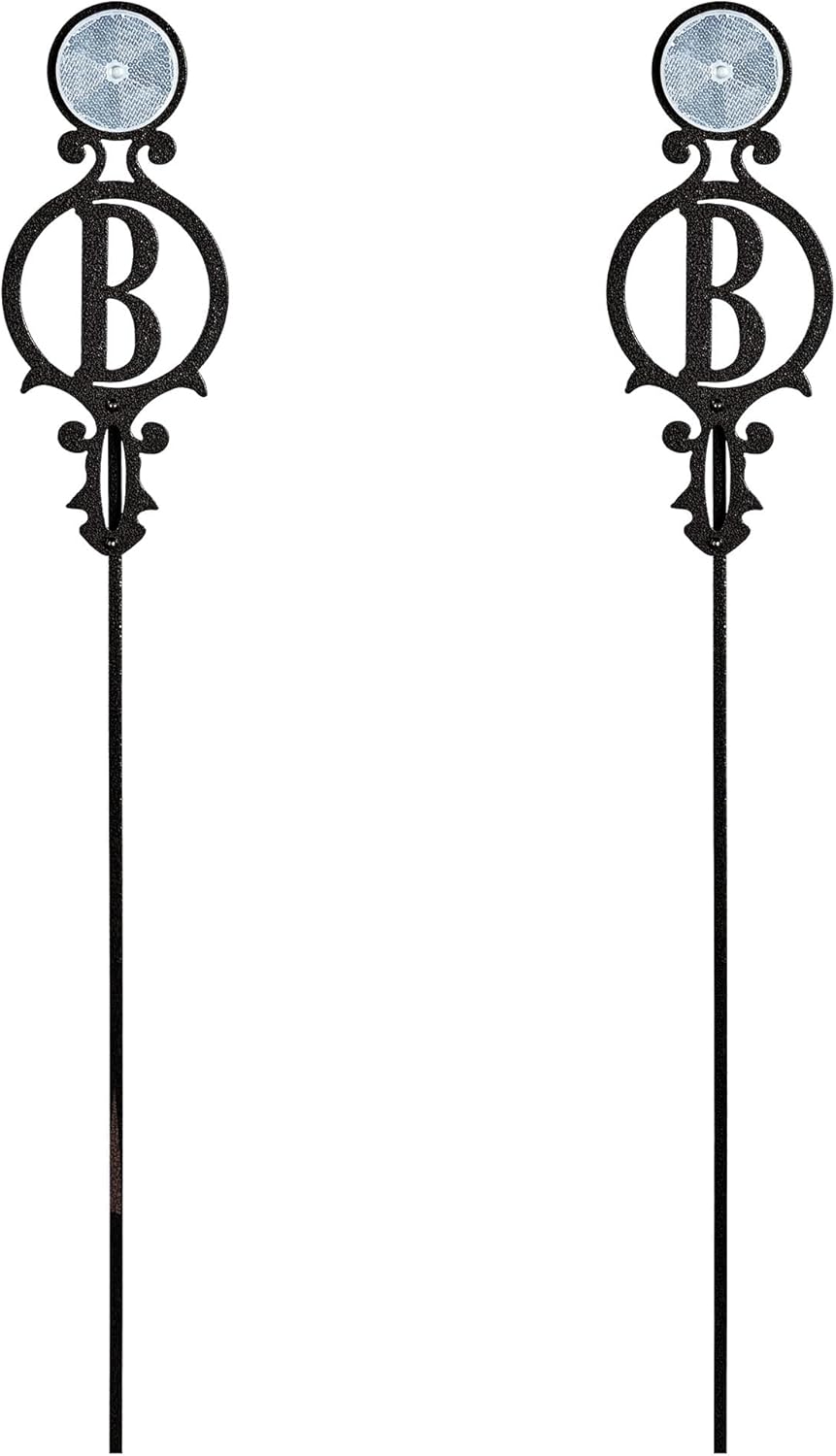 Touch of Class Pathways Reflective Driveway Marker Stake Set of Two for Outdoor Use | Compass Star Emblem Design | Personalized Tall Reflector Set of 2 | Black Durable Finish