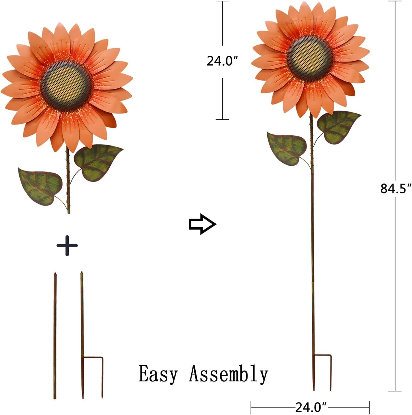 Flower Garden Stakes Metal Spring Yard Sign Decorative Sunflower Plant Stake Lawn Art Patio Decor Pathway Ornaments Indoor Outdoor Decoration (84.5" H)