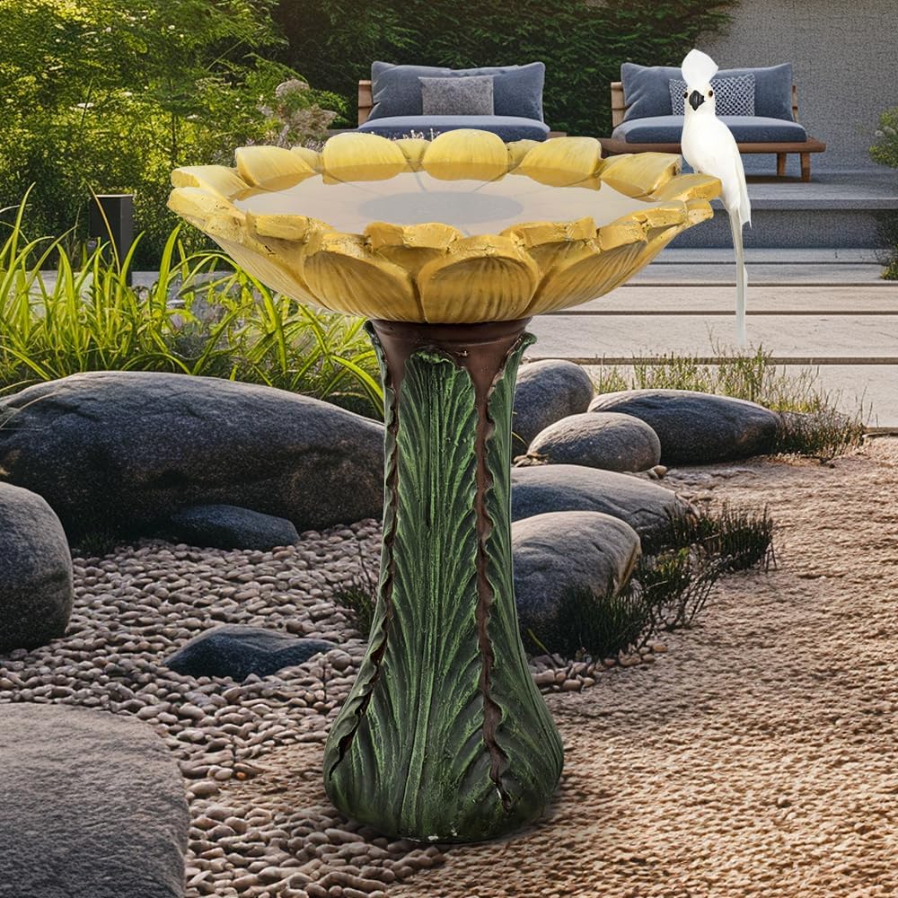Concrete Bird Bath for Outdoors - 24.4" H * 20" Φ Bird Bath for Outside, Classical Birdbath Patio Decor