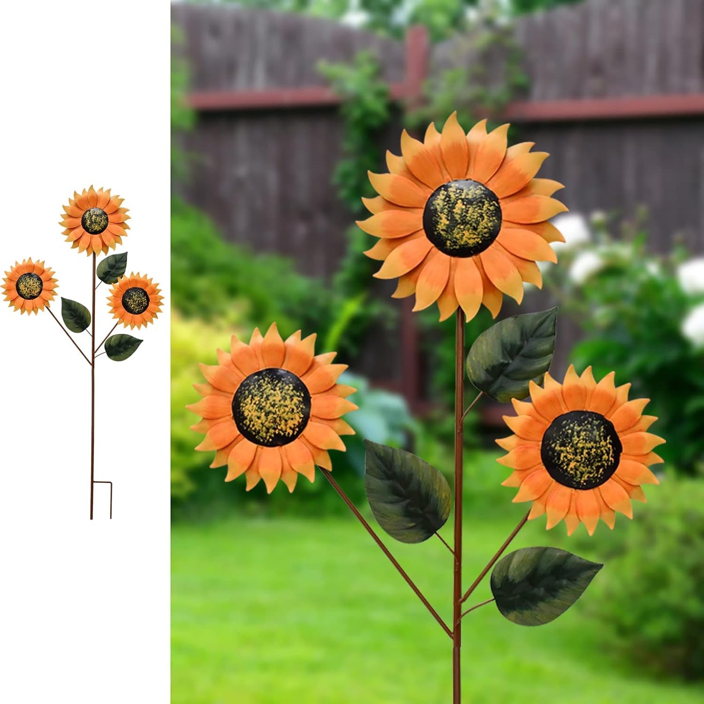 Flower Garden Stakes Metal Spring Yard Sign Decorative Sunflower Plant Stake Lawn Art Patio Decor Pathway Ornaments Indoor Outdoor Decoration (84.5" H)