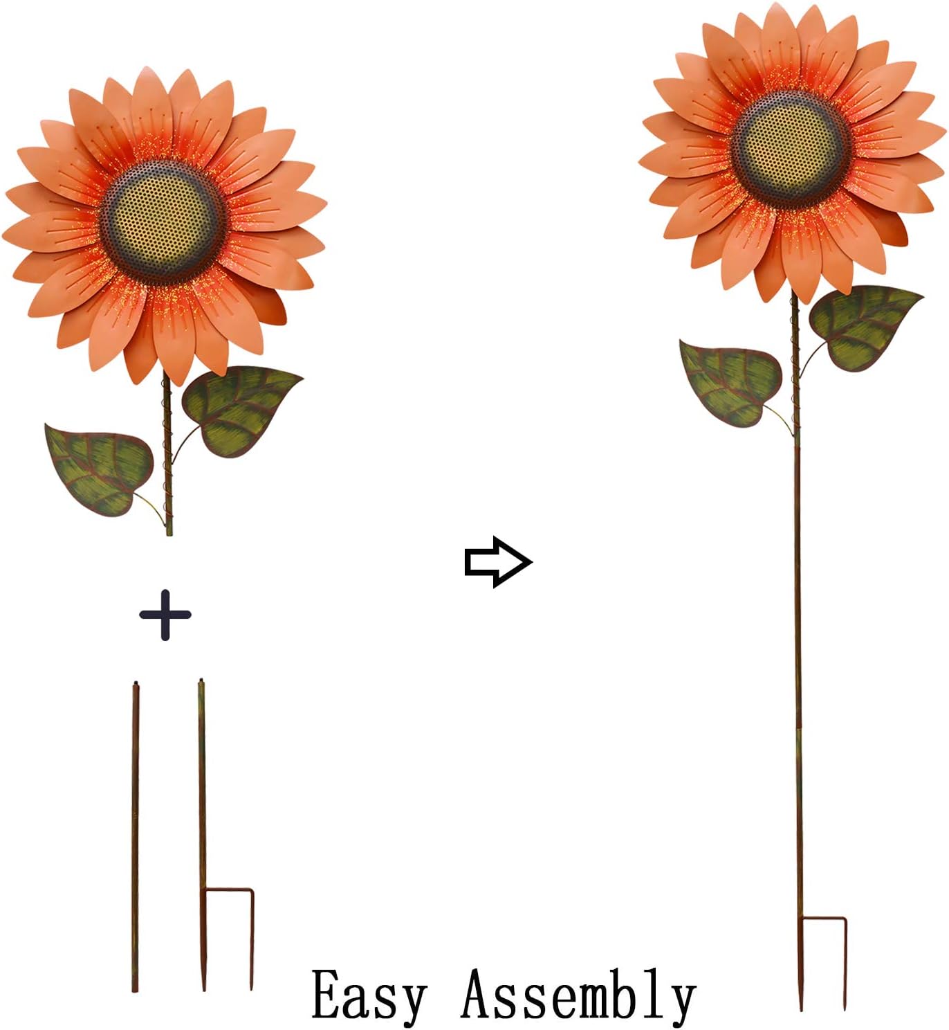Spring Garden Decor Decorative Garden Stakes Metal Sunflower Yard Sign Flower Lawn Art Planter Stake for Party Pathway Walkway Patio Indoor Outdoor Decoration (84.5" H)
