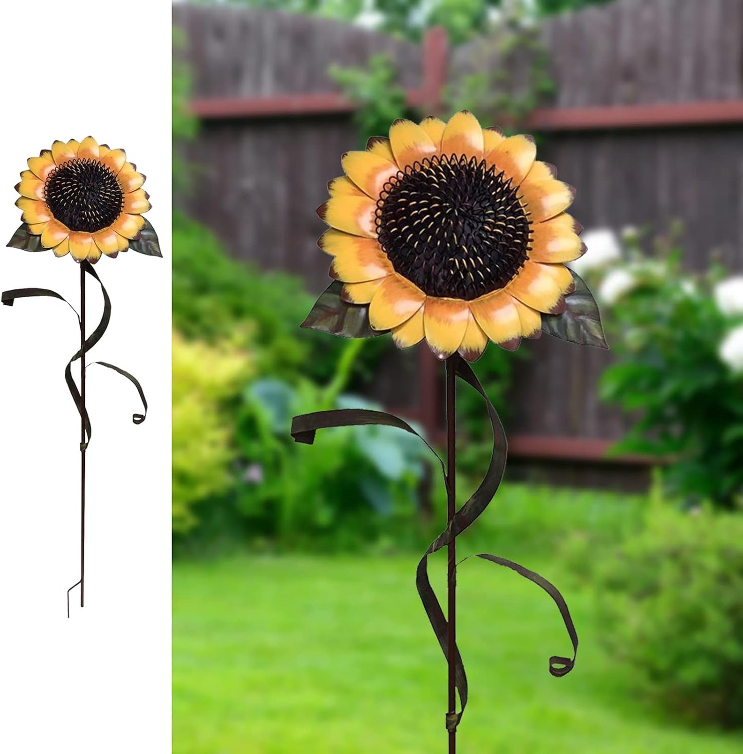 Flower Garden Stakes Metal Spring Yard Sign Decorative Sunflower Plant Stake Lawn Art Patio Decor Pathway Ornaments Indoor Outdoor Decoration (84.5" H)