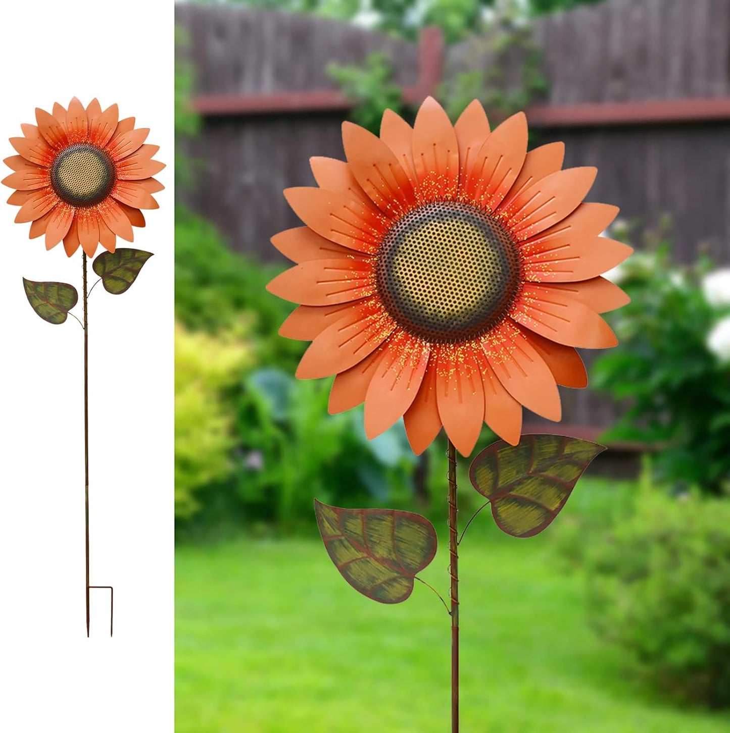 Flower Garden Stakes Metal Spring Yard Sign Decorative Sunflower Plant Stake Lawn Art Patio Decor Pathway Ornaments Indoor Outdoor Decoration (84.5" H)