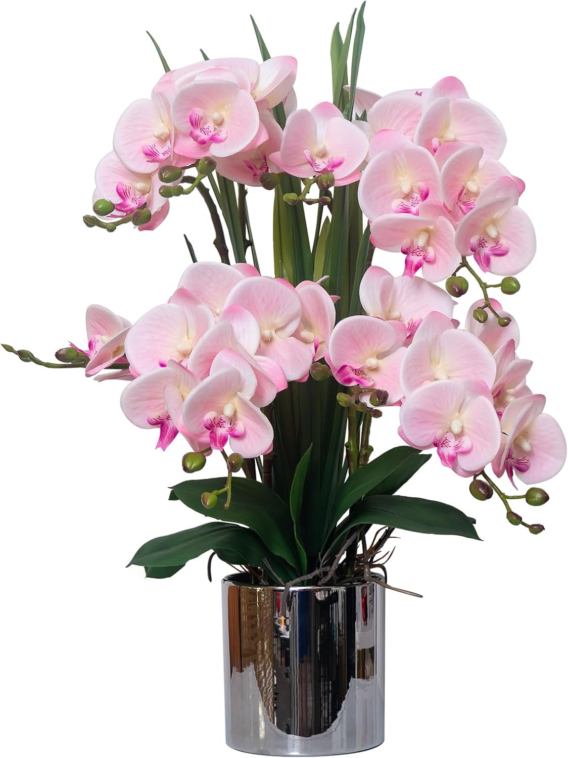 CXGS Artificial Orchid Flower Real Touch Faux Orchids in Ceramic Vase Large 22.9'' Fake Flowers Red Phalaenopsis Floral for Home Indoor Decor