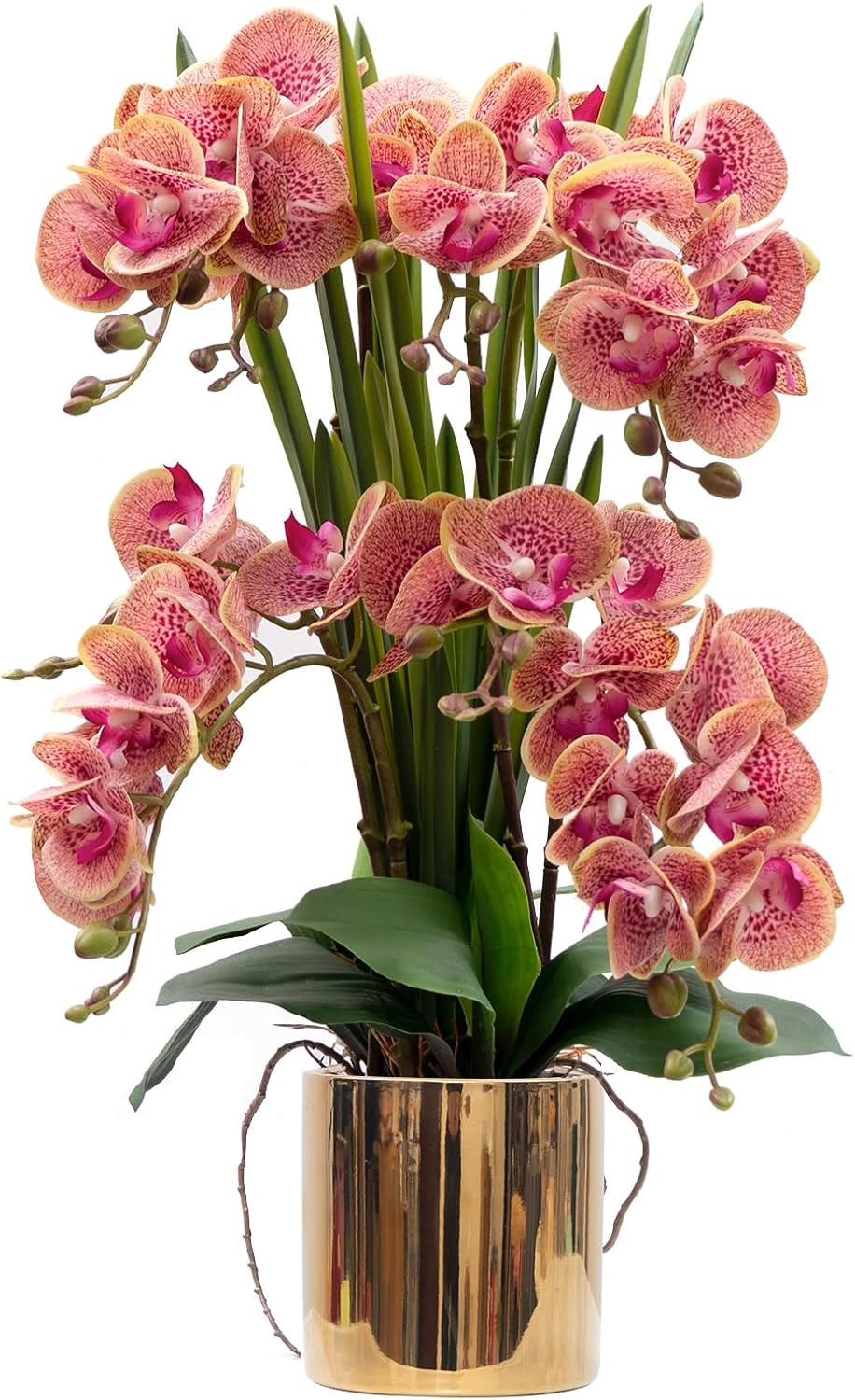 CXGS Artificial Orchid Flower Real Touch Faux Orchids in Ceramic Vase Large 22.9'' Fake Flowers Red Phalaenopsis Floral for Home Indoor Decor