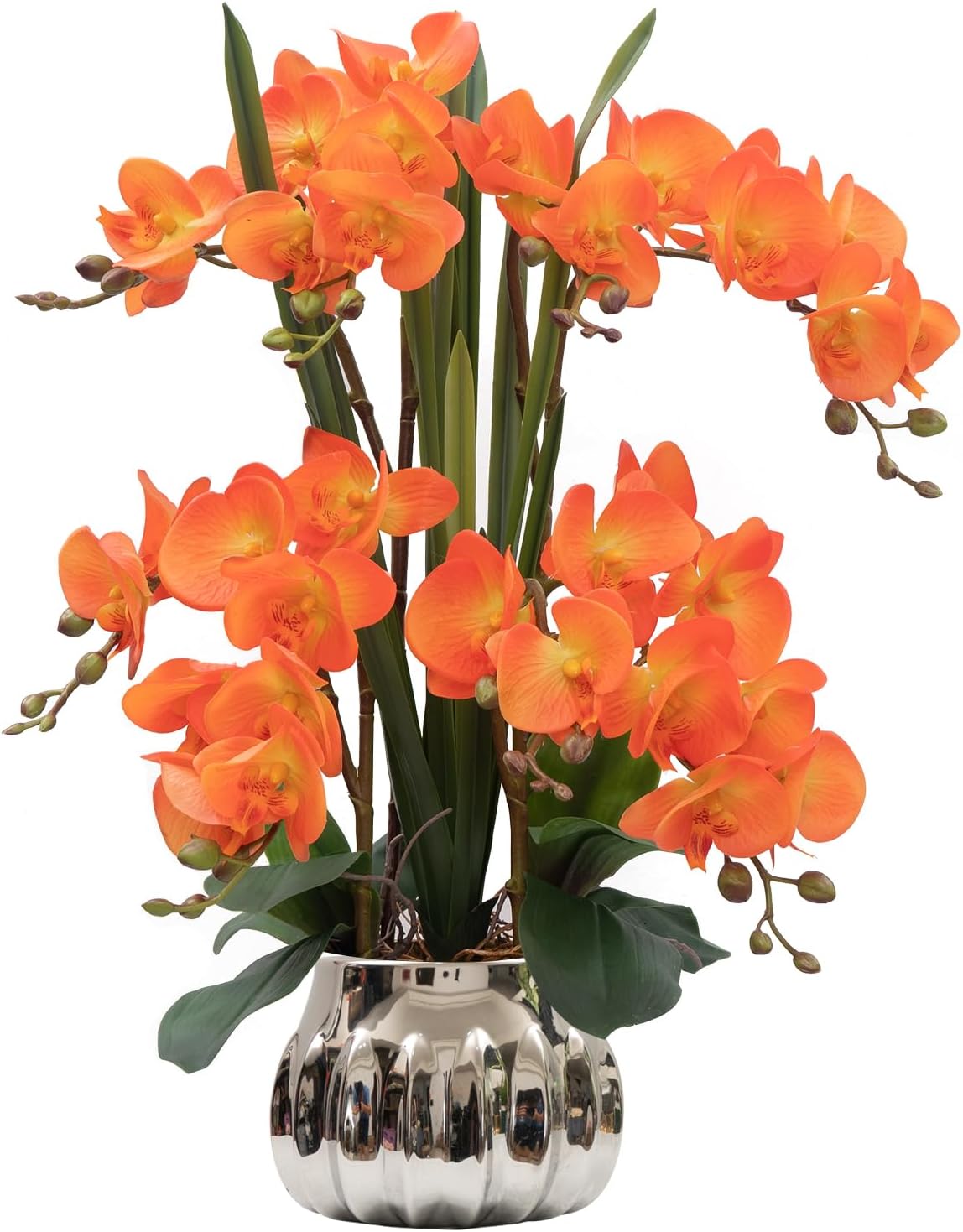CXGS Artificial Orchid Flower Real Touch Faux Orchids in Ceramic Vase Large 22.9'' Fake Flowers Red Phalaenopsis Floral for Home Indoor Decor