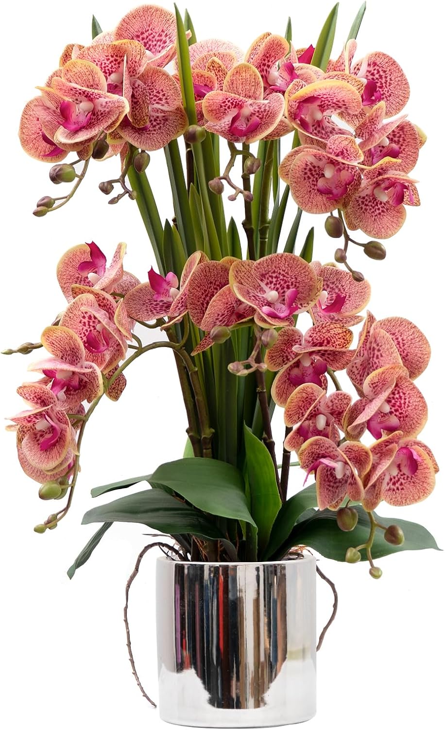 CXGS Artificial Orchid Flower Real Touch Faux Orchids in Ceramic Vase Large 22.9'' Fake Flowers Red Phalaenopsis Floral for Home Indoor Decor