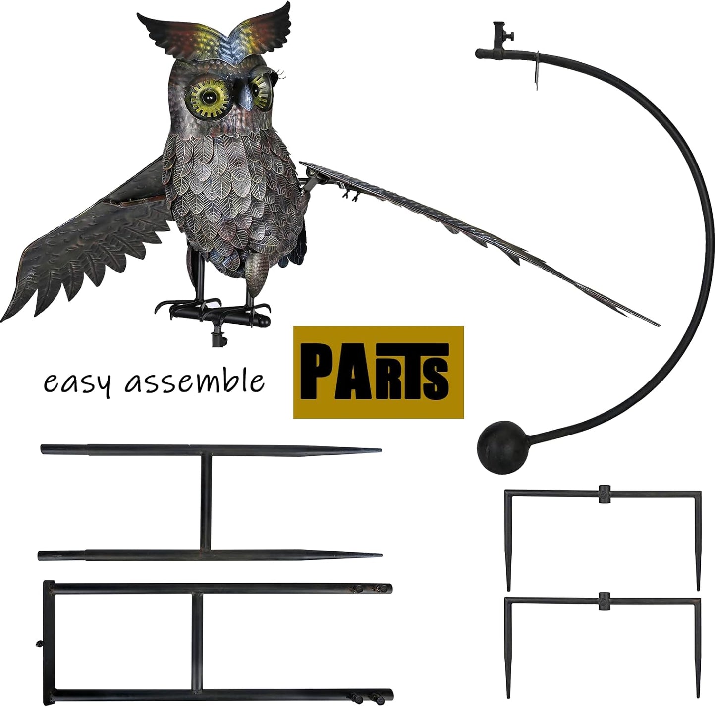 Huge Flying Metal Owl Garden Decorative Stakes 81" High, Iron Yard Animal Balancer Swing in Heavy Winds, Kinetic Balancing Art for Outdoor Lawn Courtyard Grassland Patio Farm Decor, Scaring Birds Away