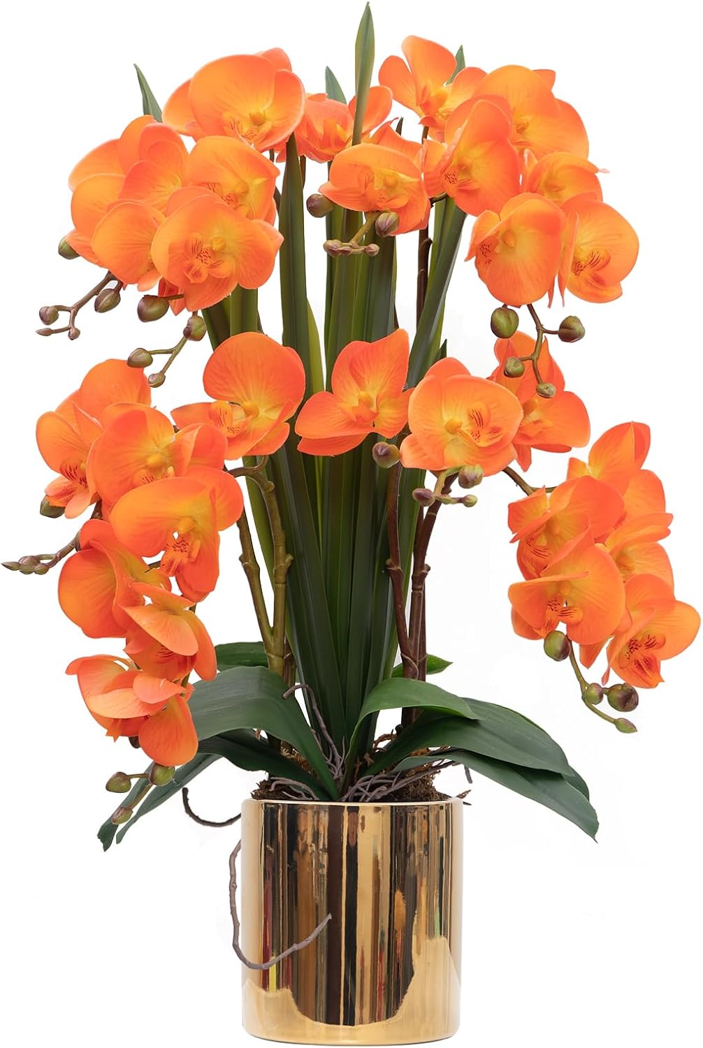 CXGS Artificial Orchid Flower Real Touch Faux Orchids in Ceramic Vase Large 22.9'' Fake Flowers Red Phalaenopsis Floral for Home Indoor Decor
