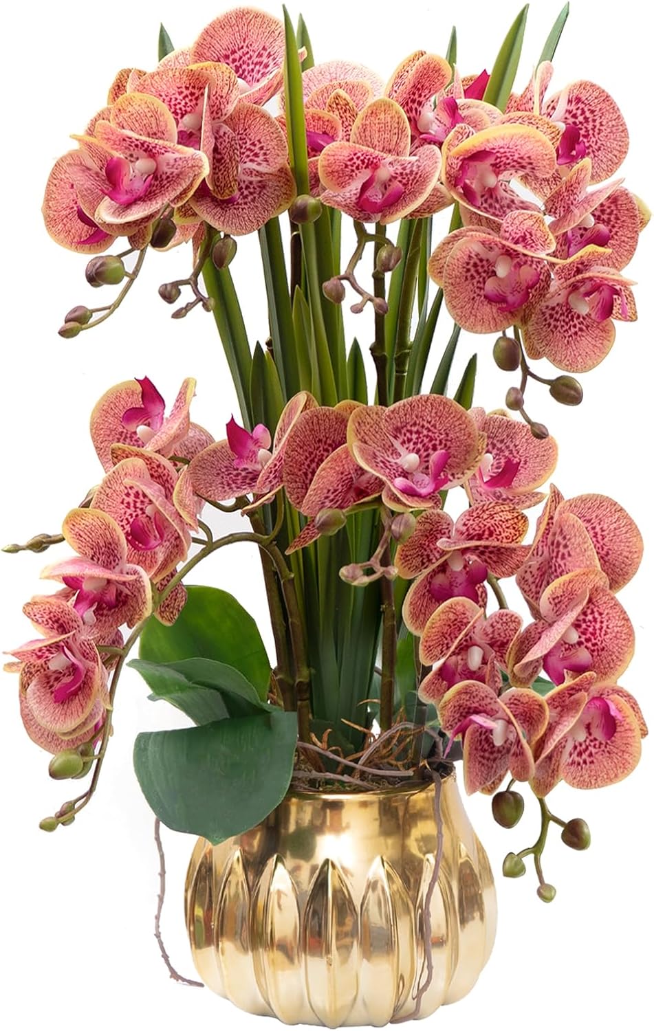 CXGS Artificial Orchid Flower Real Touch Faux Orchids in Ceramic Vase Large 22.9'' Fake Flowers Red Phalaenopsis Floral for Home Indoor Decor