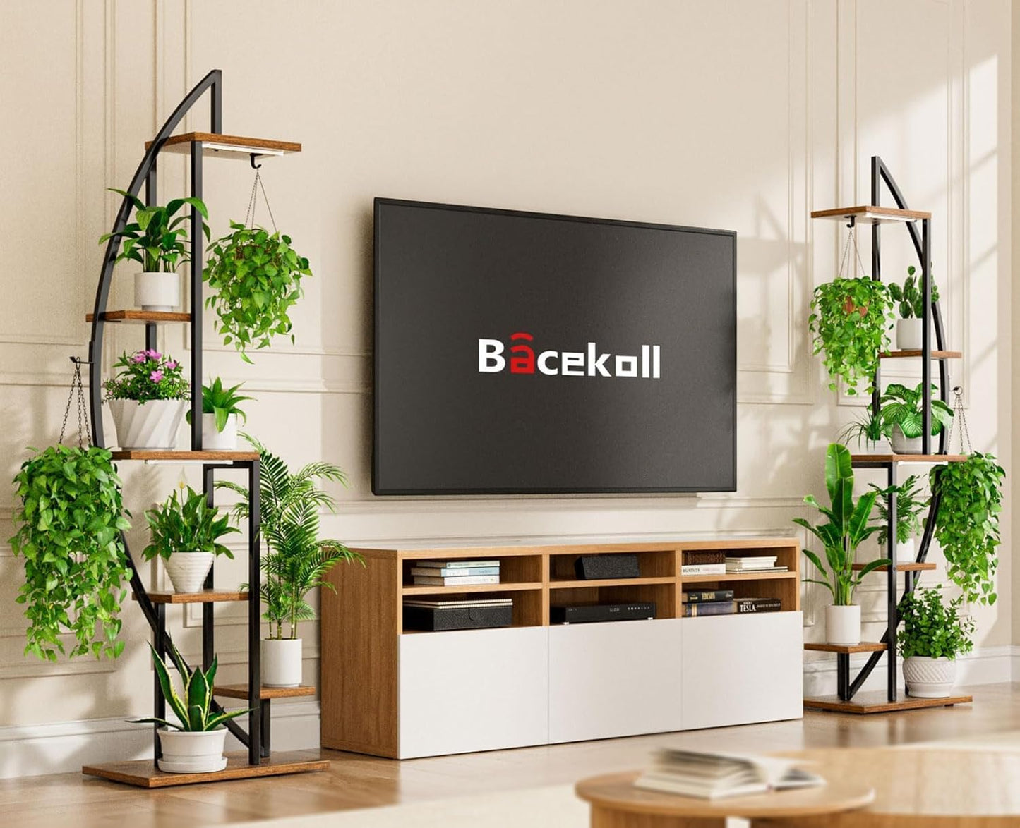 Plant Stand Indoor with Grow Lights, 6 Tiered Tall Plant Shelf, 63" Metal Plant Stand for Indoor Plants Multiple, Half-Moon Plant Rack Display Shelf, 2 Pcs Plant Holder for Living Room, Patio