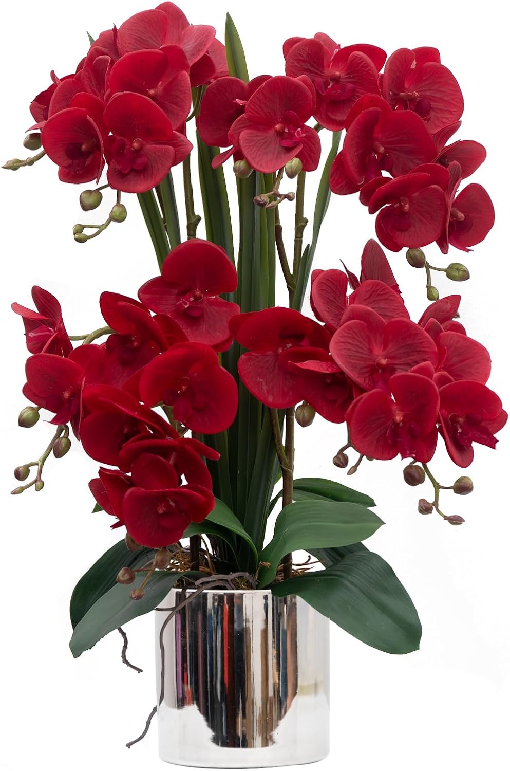 CXGS Artificial Orchid Flower Real Touch Faux Orchids in Ceramic Vase Large 22.9'' Fake Flowers Red Phalaenopsis Floral for Home Indoor Decor