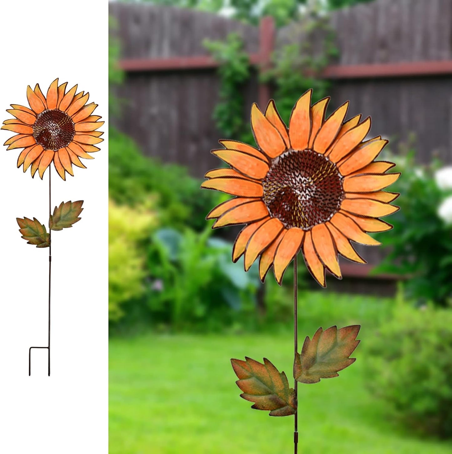Flower Garden Stakes Metal Spring Yard Sign Decorative Sunflower Plant Stake Lawn Art Patio Decor Pathway Ornaments Indoor Outdoor Decoration (84.5" H)