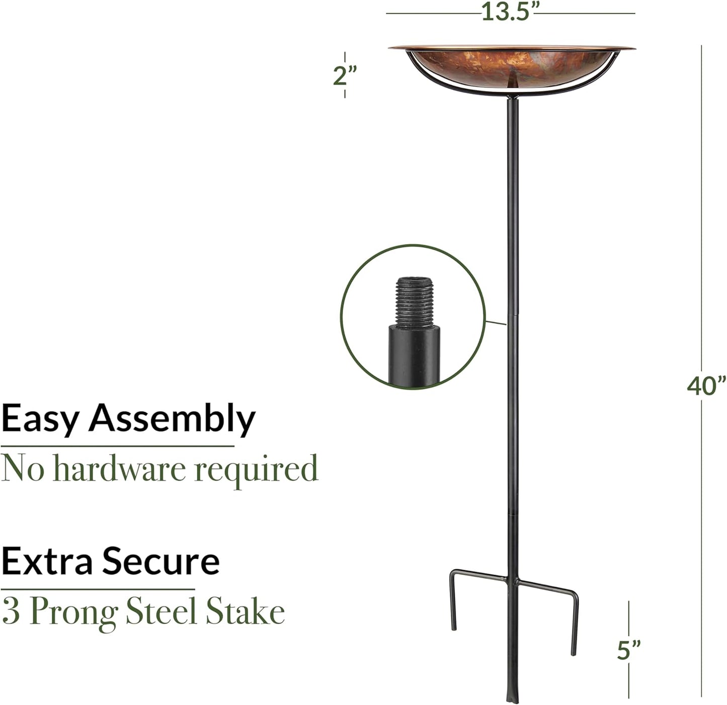 Good Directions Fired Copper Bird Bath on Garden Pole 13"