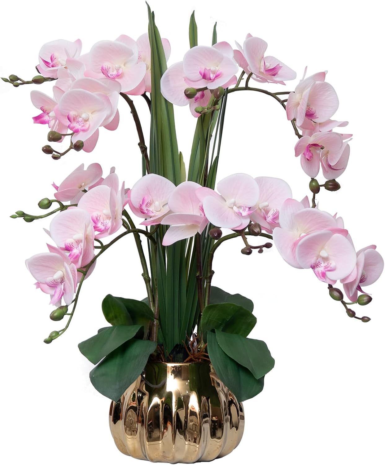 CXGS Artificial Orchid Flower Real Touch Faux Orchids in Ceramic Vase Large 22.9'' Fake Flowers Red Phalaenopsis Floral for Home Indoor Decor