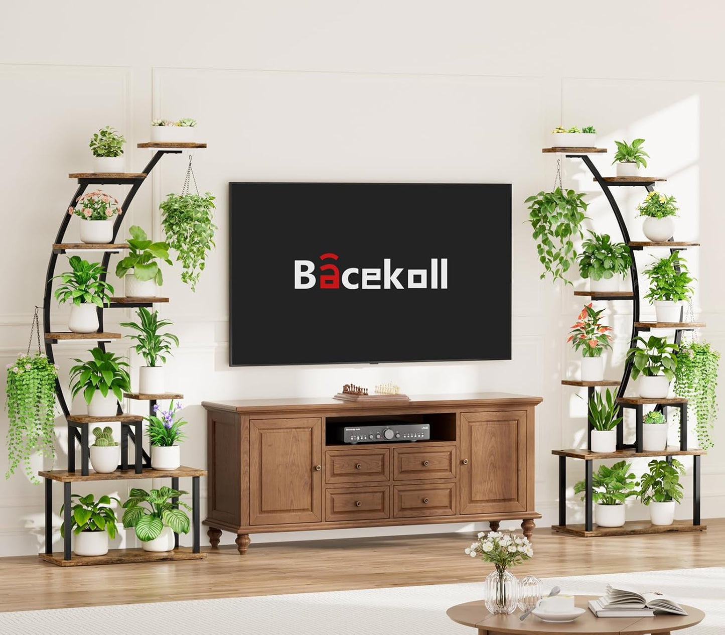 Plant Stand Indoor with Grow Lights, 9 Tiered Metal Plant Shelf, 64" Tall Plant Stand for Indoor Plants Multiple, Large Plant Rack Display Shelf, Curved Plant Holder for Living Room, Patio