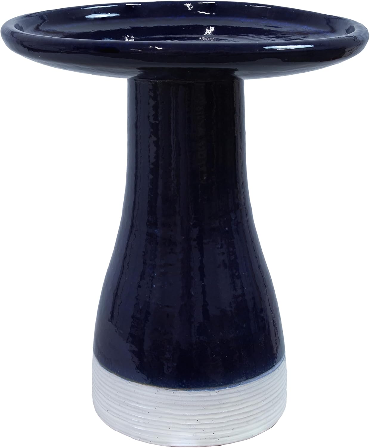 Sunnydaze 21" H Ceramic Bird Bath for Outside - Hand-Painted Outdoor Bird Bath Bowl, UV/Frost-Resistant Finish - Galaxy Blue - Classic Pedestal