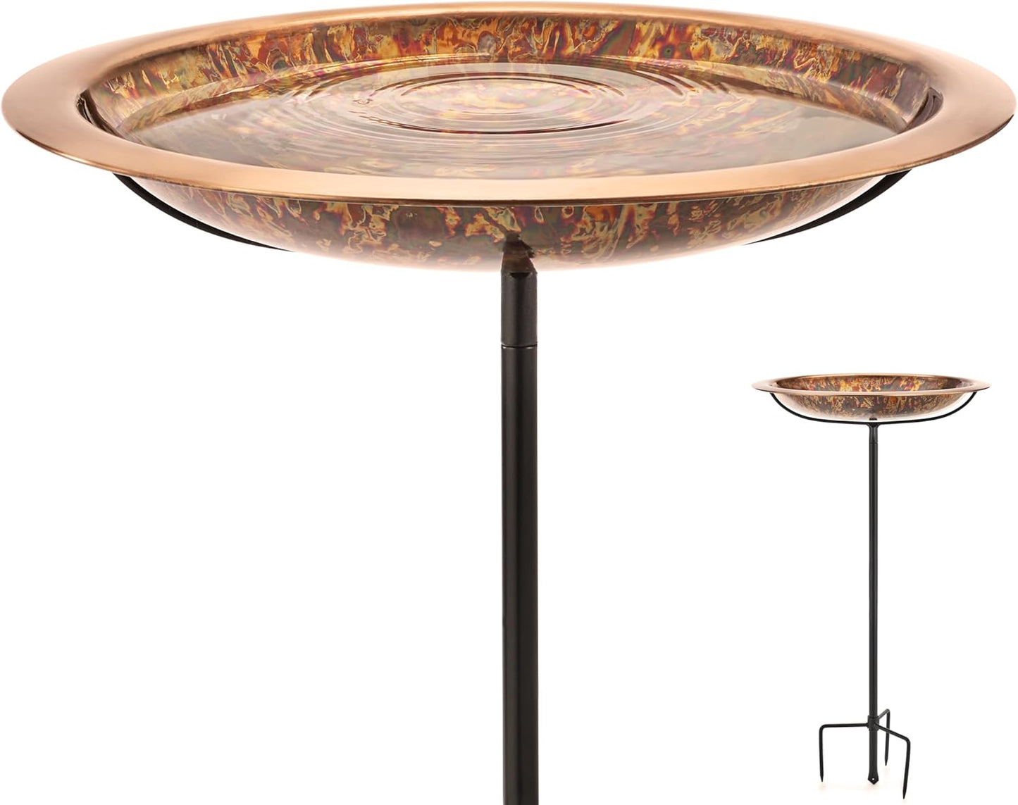Good Directions BBG18 Copper Bird Bath, Includes Garden Pole, 18” Diameter Basin, Polished Copper