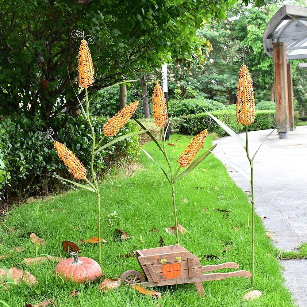 Metal Corn Garden Stake Decorative Outdoor Fall Yard Stake for Outside Garden Yard Lawn Porch Patio Autumn Thanksgiving Harvest Decorations