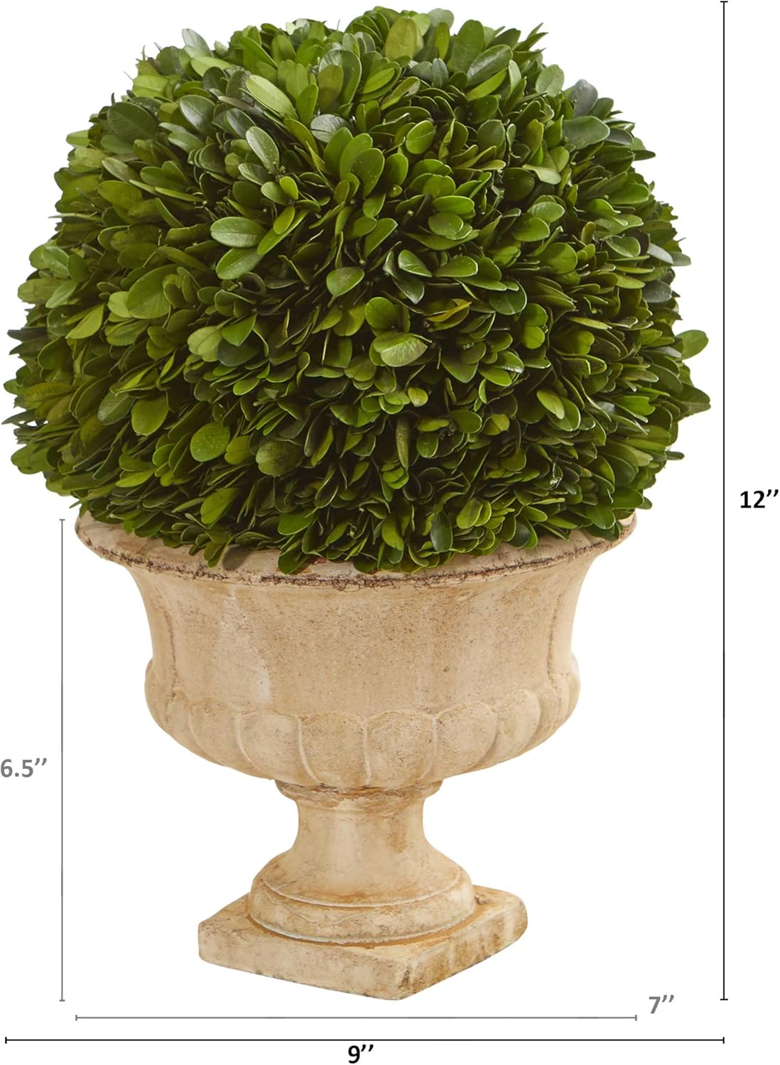Nearly Natural 12in. Boxwood Topiary Ball Preserved Plant in Decorative Urn