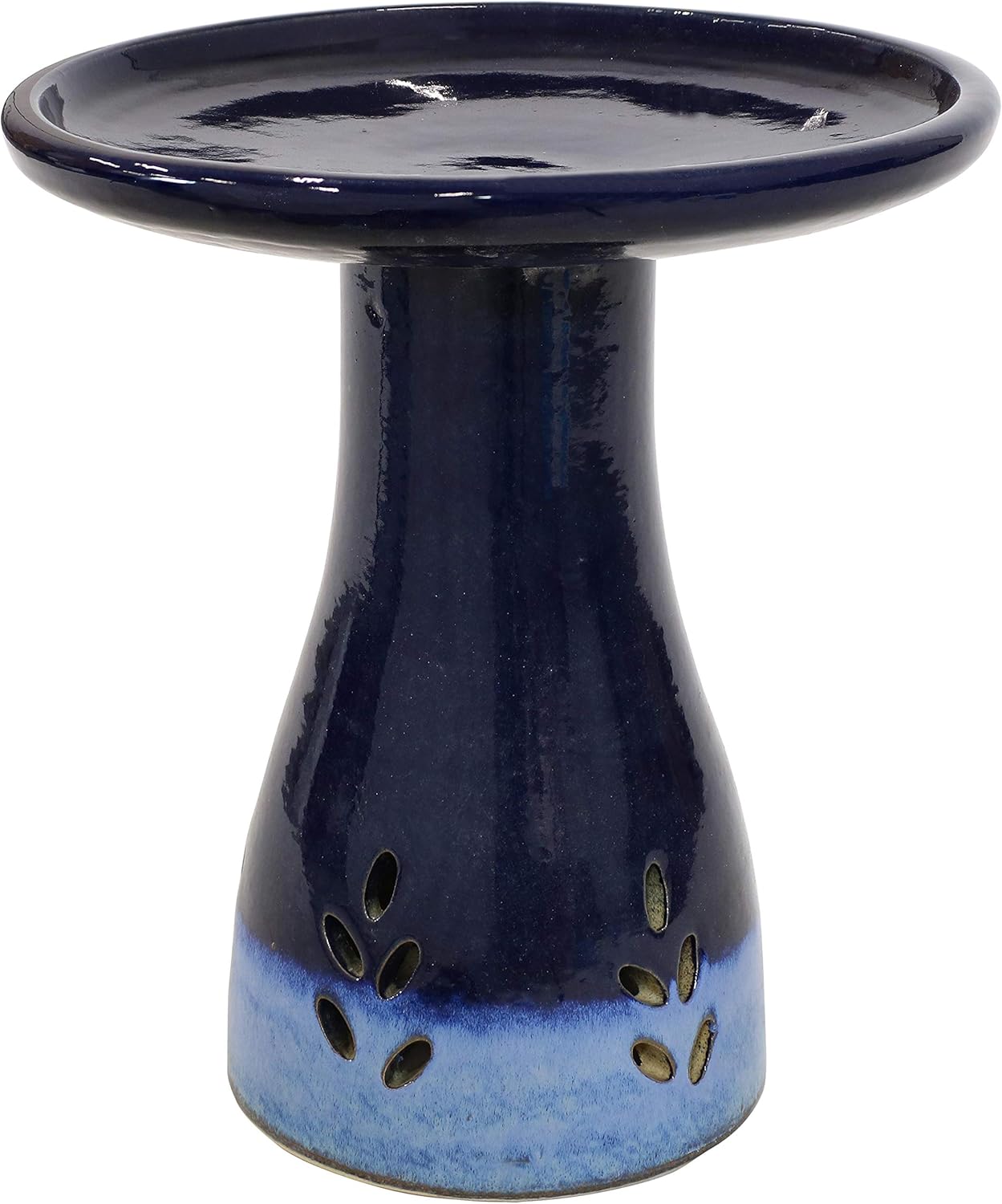 Sunnydaze 21" H Ceramic Bird Bath for Outside - Hand-Painted Outdoor Bird Bath Bowl, UV/Frost-Resistant Finish - Galaxy Blue - Classic Pedestal