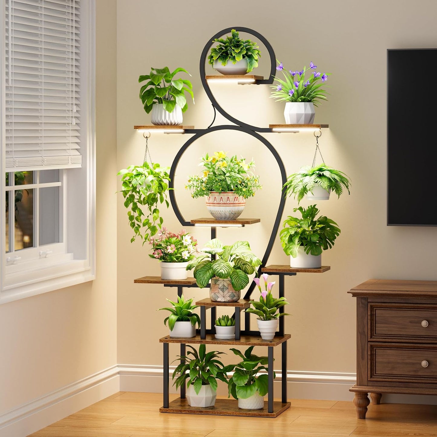 POZILAN Plant Stand Indoor with Grow Light - 9 Tiered 63" Tall Indoor Plant Shelf for Multiple Plants, Large Plant Shelf with Grow Light, Lighted Plant Stand for Indoor Plants