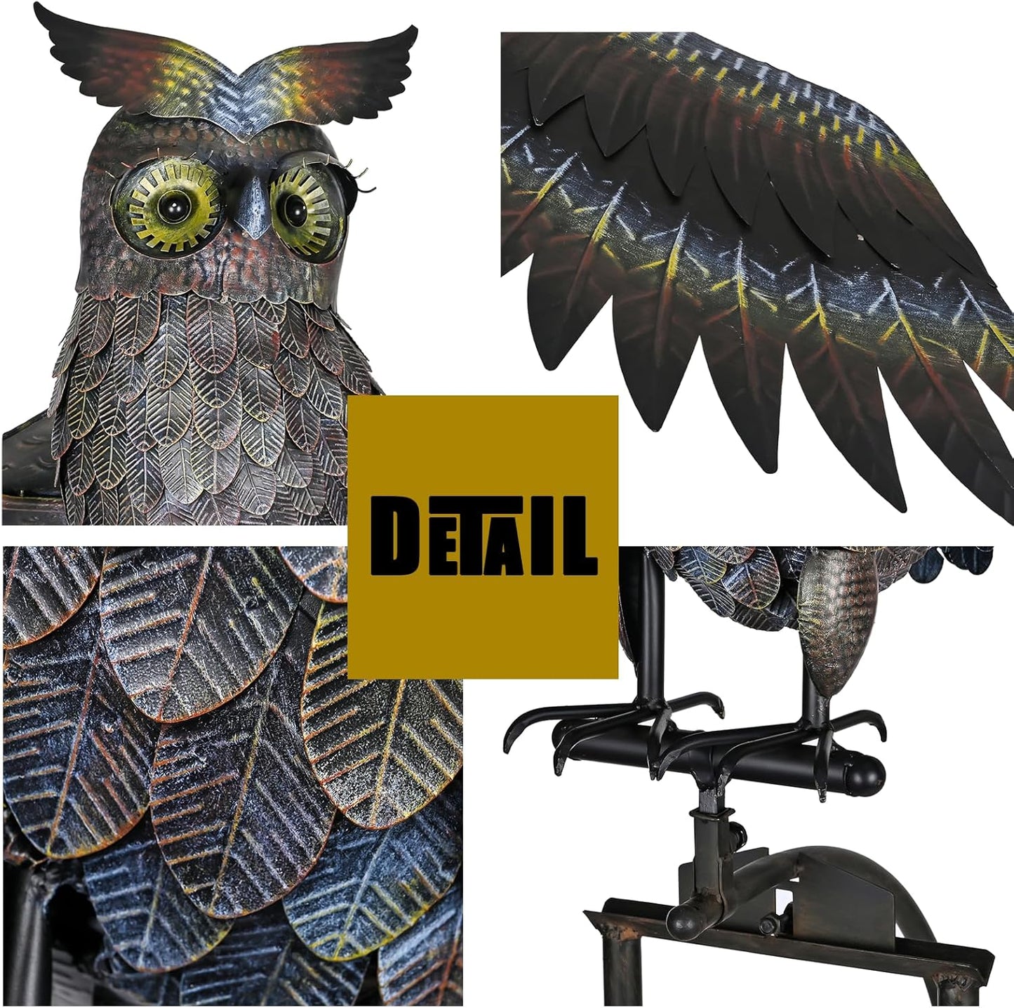 Huge Flying Metal Owl Garden Decorative Stakes 81" High, Iron Yard Animal Balancer Swing in Heavy Winds, Kinetic Balancing Art for Outdoor Lawn Courtyard Grassland Patio Farm Decor, Scaring Birds Away