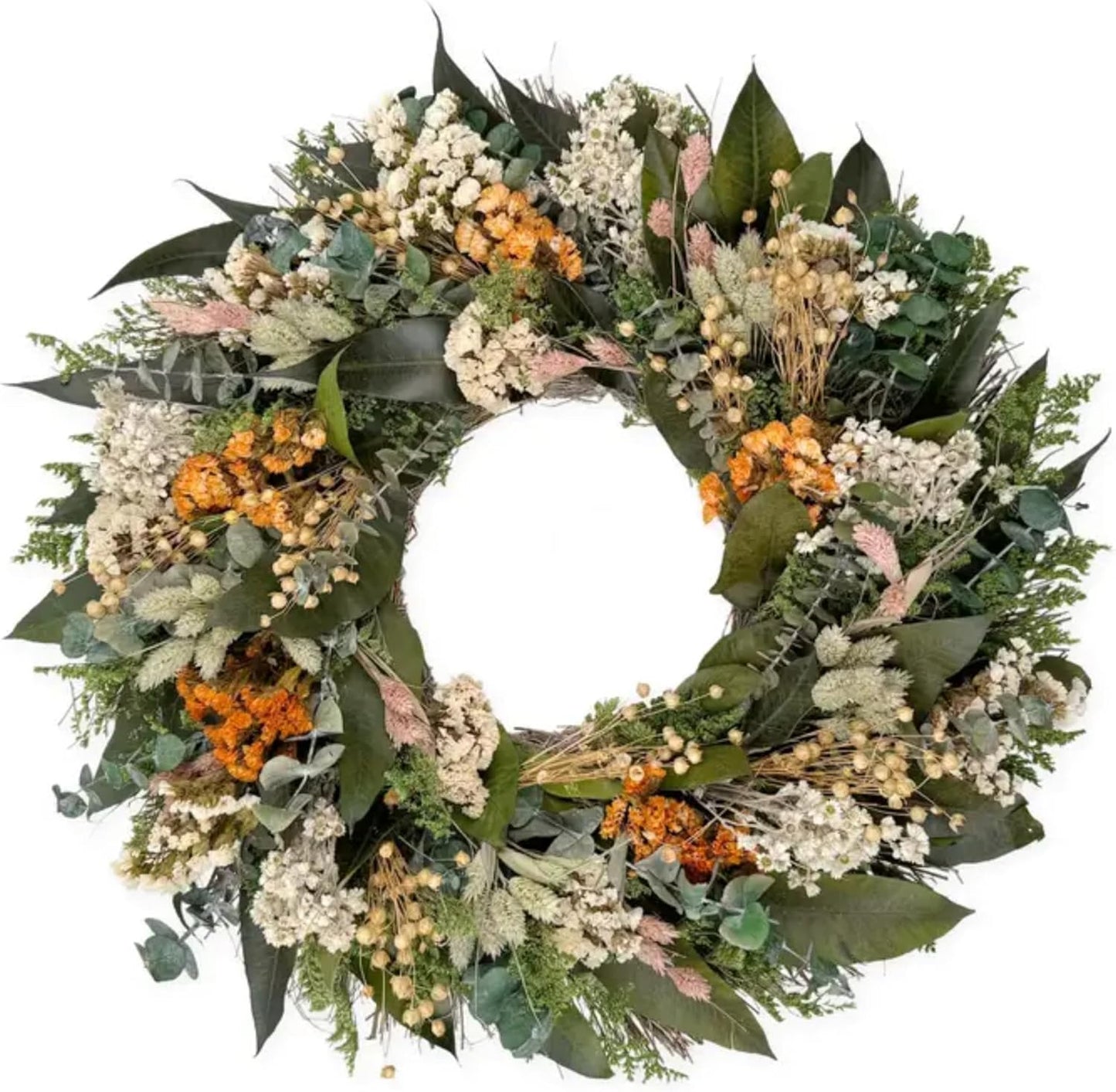 ANDALUCA 20" Preserved Willow and Silver Dollar Eucalyptus Wreath (Willow Silver Dollar)