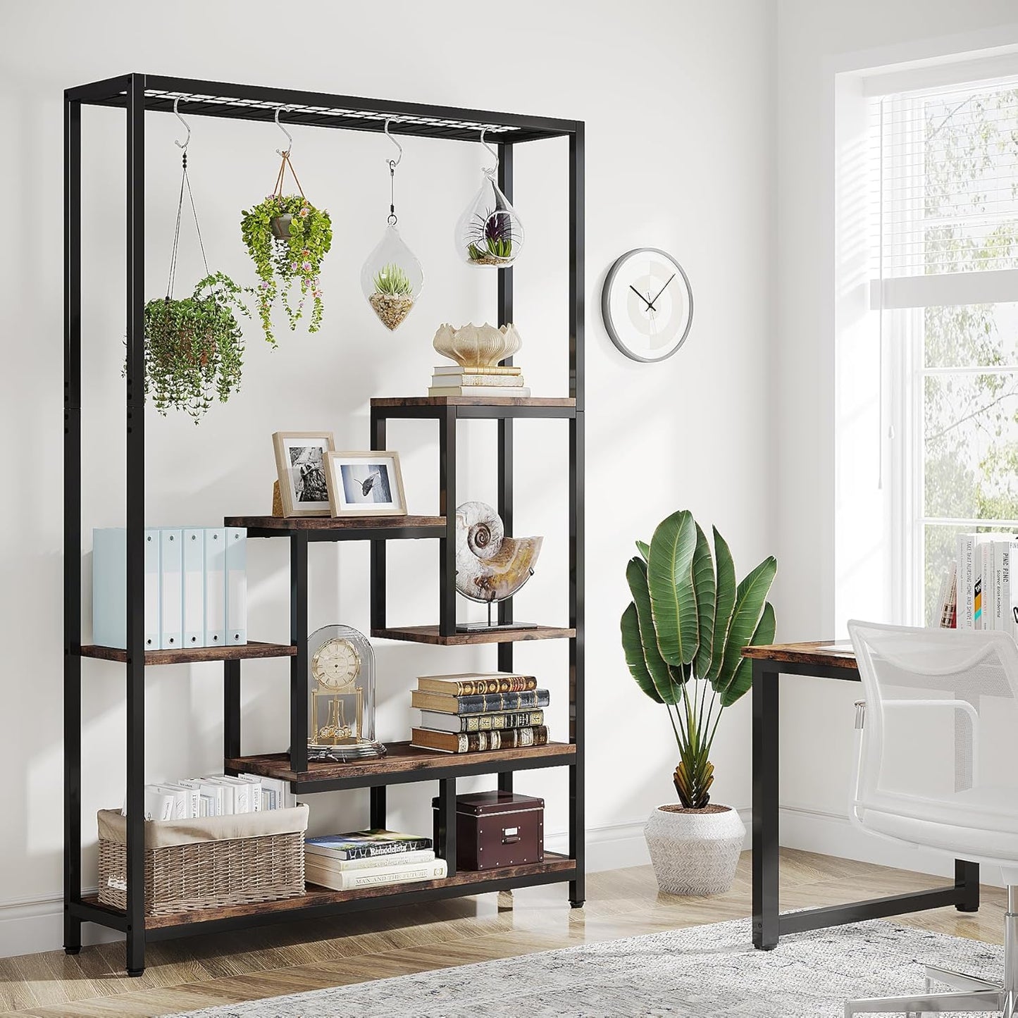 Tribesigns 5-Tier Tall Indoor Plant Stand, 70.9 inches Large Metal Plant Shelf with 6PC S Hanging Hooks, Multi-Purpose Flower Bonsai Pots Display Rack for Indoor, Garden, Balcony, Living Room