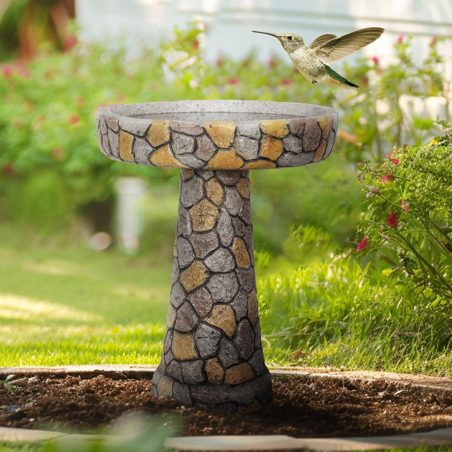 Concrete Bird Bath for Outdoors - 24.4" H * 20" Φ Bird Bath for Outside, Classical Birdbath Patio Decor