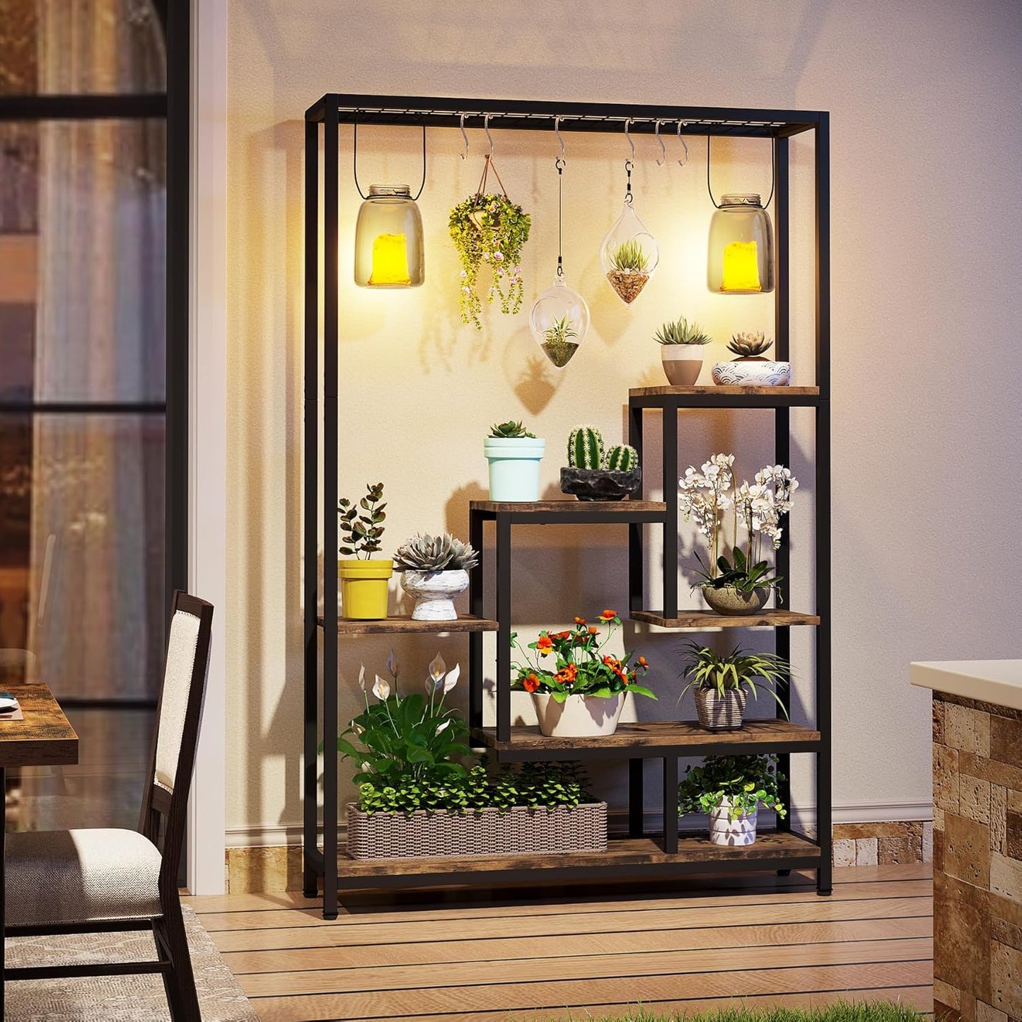 Tribesigns 5-Tier Tall Indoor Plant Stand, 70.9 inches Large Metal Plant Shelf with 6PC S Hanging Hooks, Multi-Purpose Flower Bonsai Pots Display Rack for Indoor, Garden, Balcony, Living Room