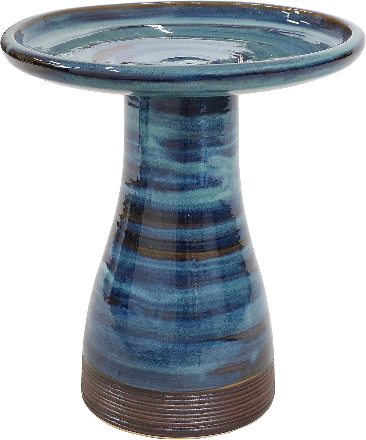 Sunnydaze 21" H Ceramic Bird Bath for Outside - Hand-Painted Outdoor Bird Bath Bowl, UV/Frost-Resistant Finish - Galaxy Blue - Classic Pedestal