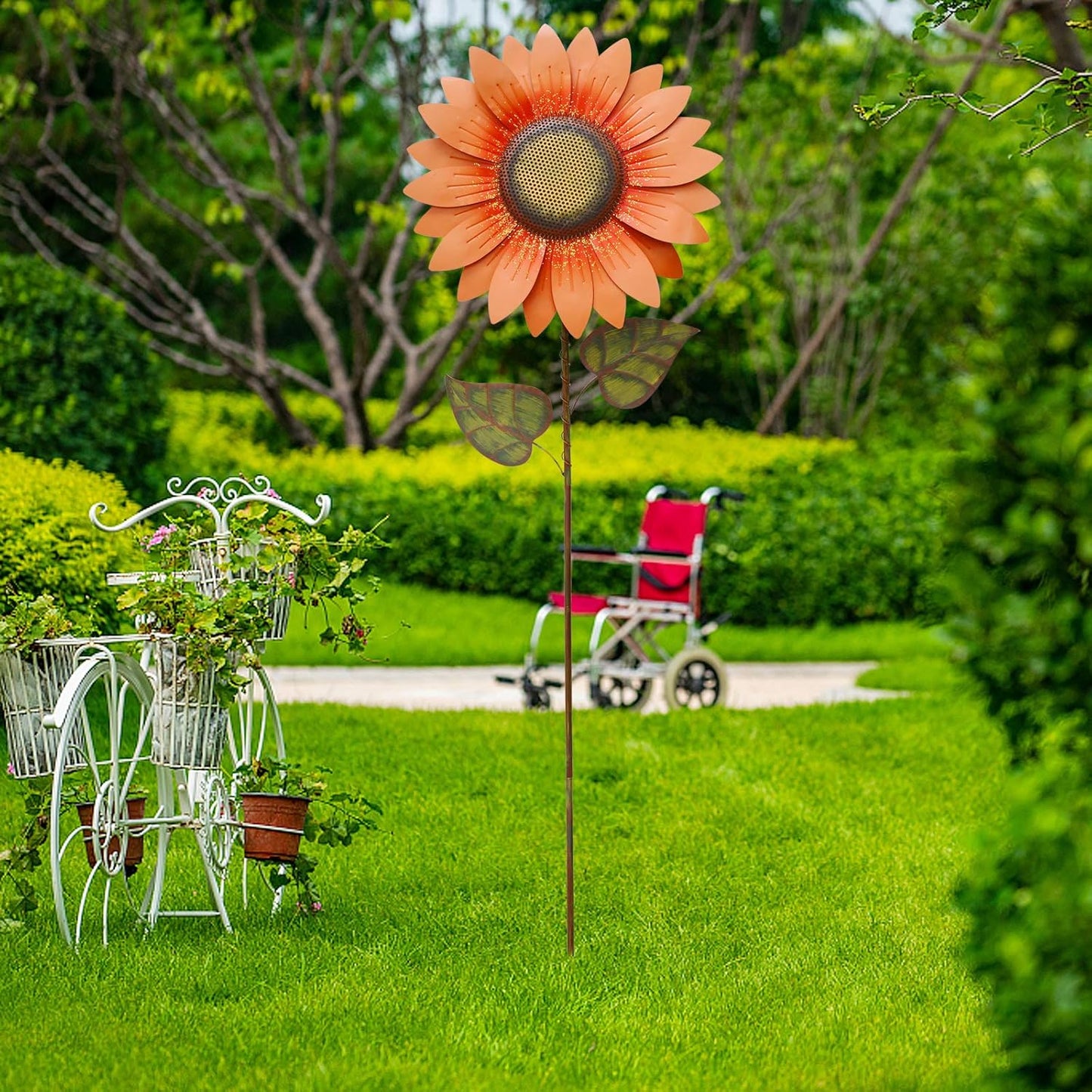 Spring Garden Decor Decorative Garden Stakes Metal Sunflower Yard Sign Flower Lawn Art Planter Stake for Party Pathway Walkway Patio Indoor Outdoor Decoration (84.5" H)